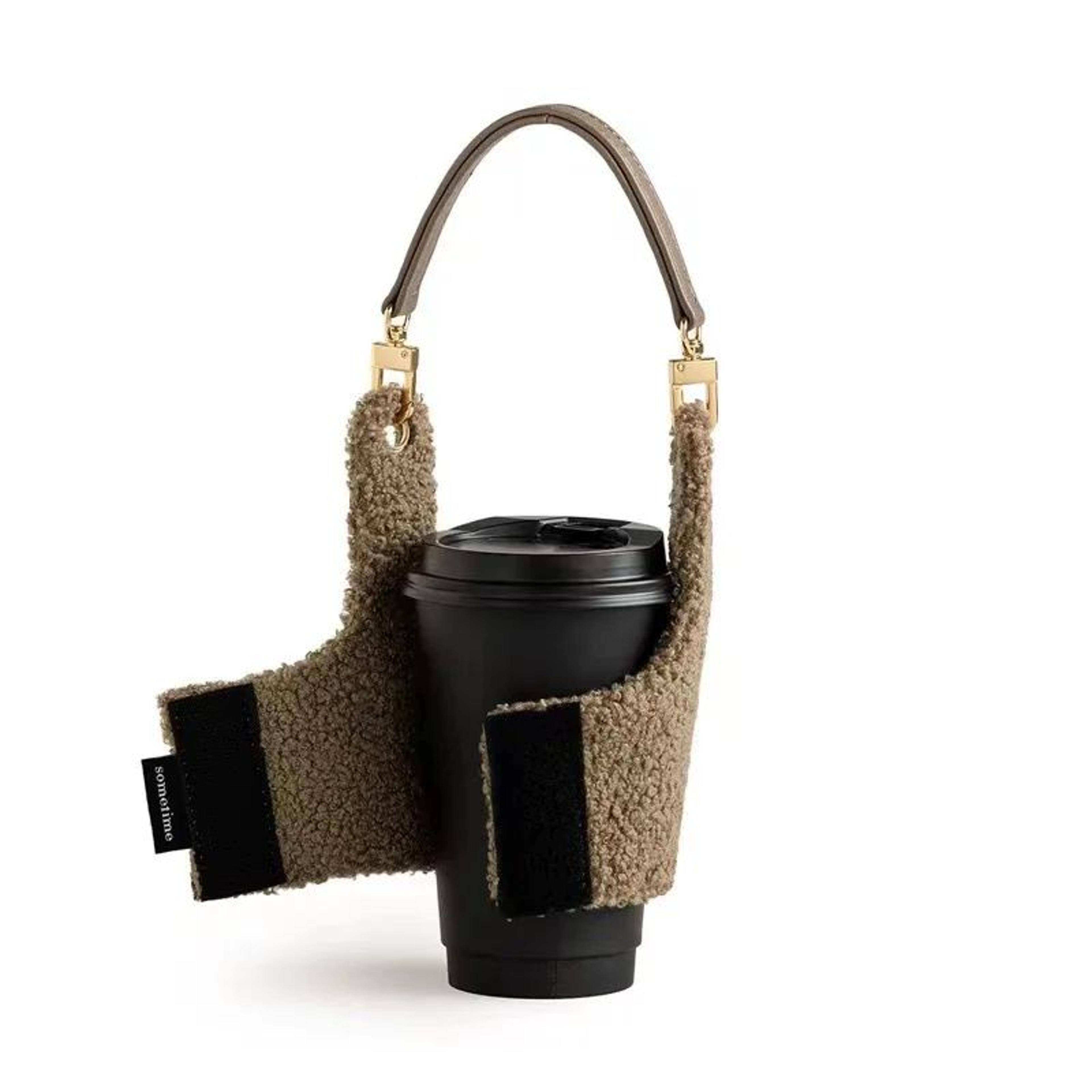 Lamb Plush Cup Sleeve With Removable Pouch Insulated Cup Holder For Coffee Cups  Water Bottles 1