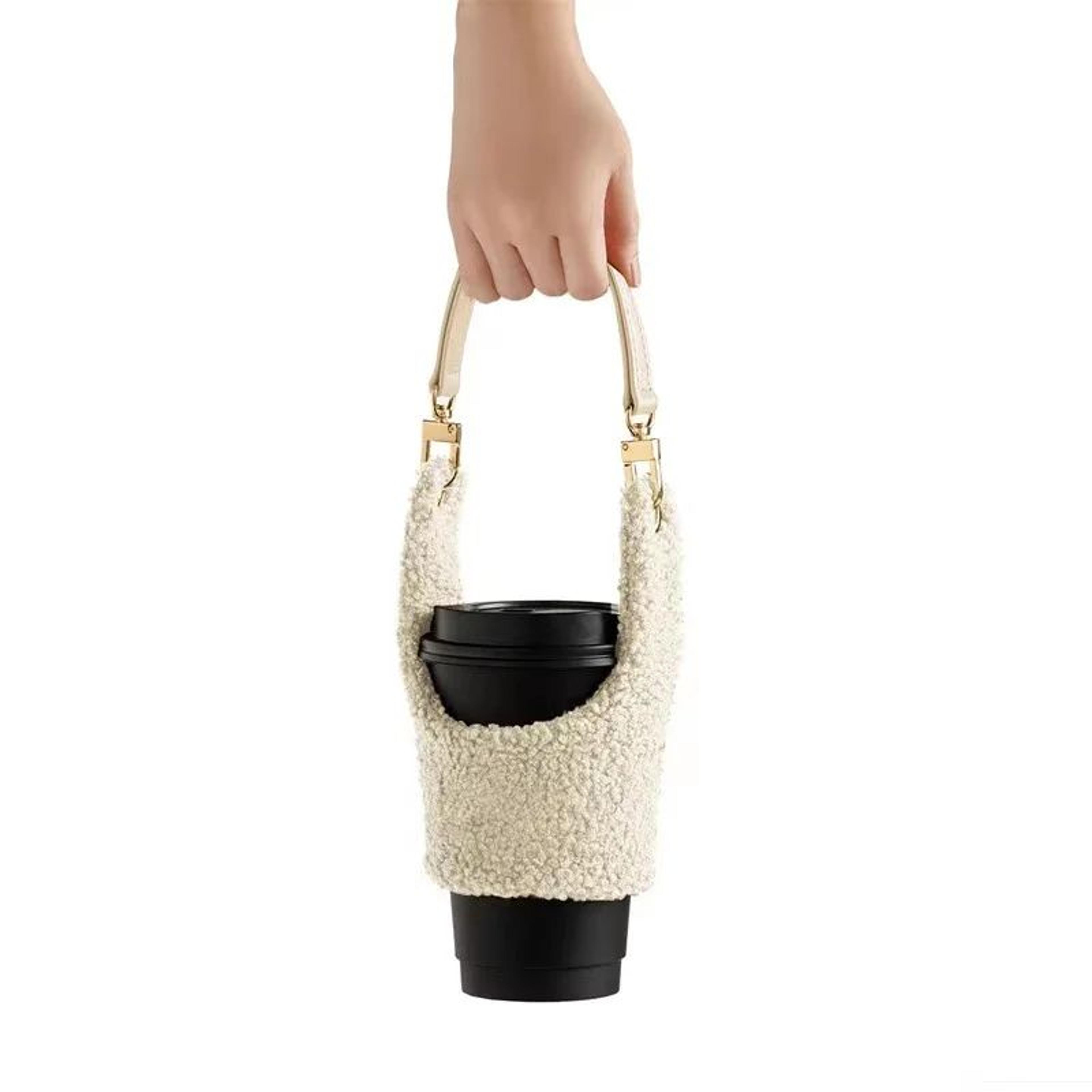 Lamb Plush Cup Sleeve With Removable Pouch Insulated Cup Holder For Coffee Cups  Water Bottles 5