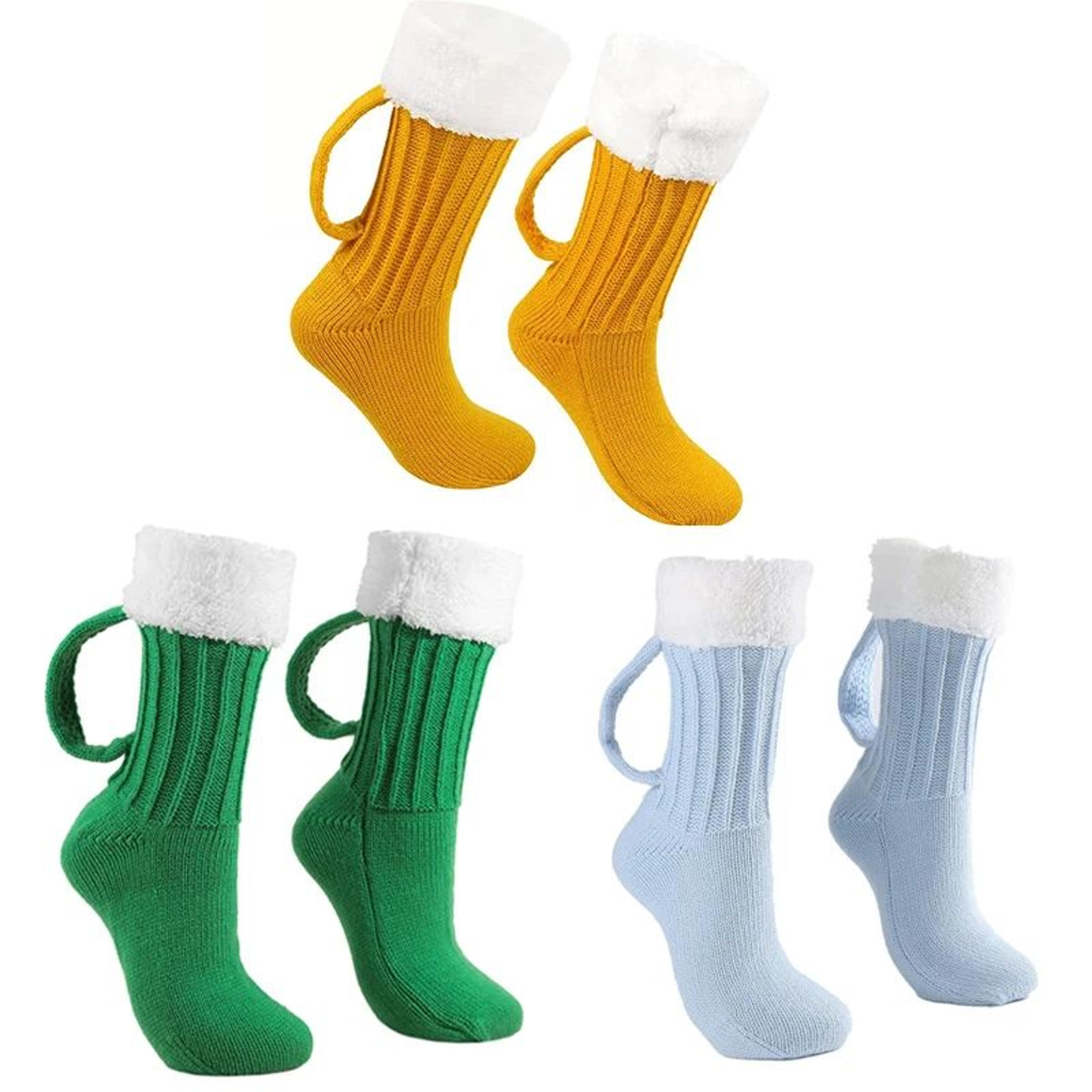 Beer Mug Socks 3D Knit Warm Floor Socks  Funny MidCalf Cozy Gift Pair 9