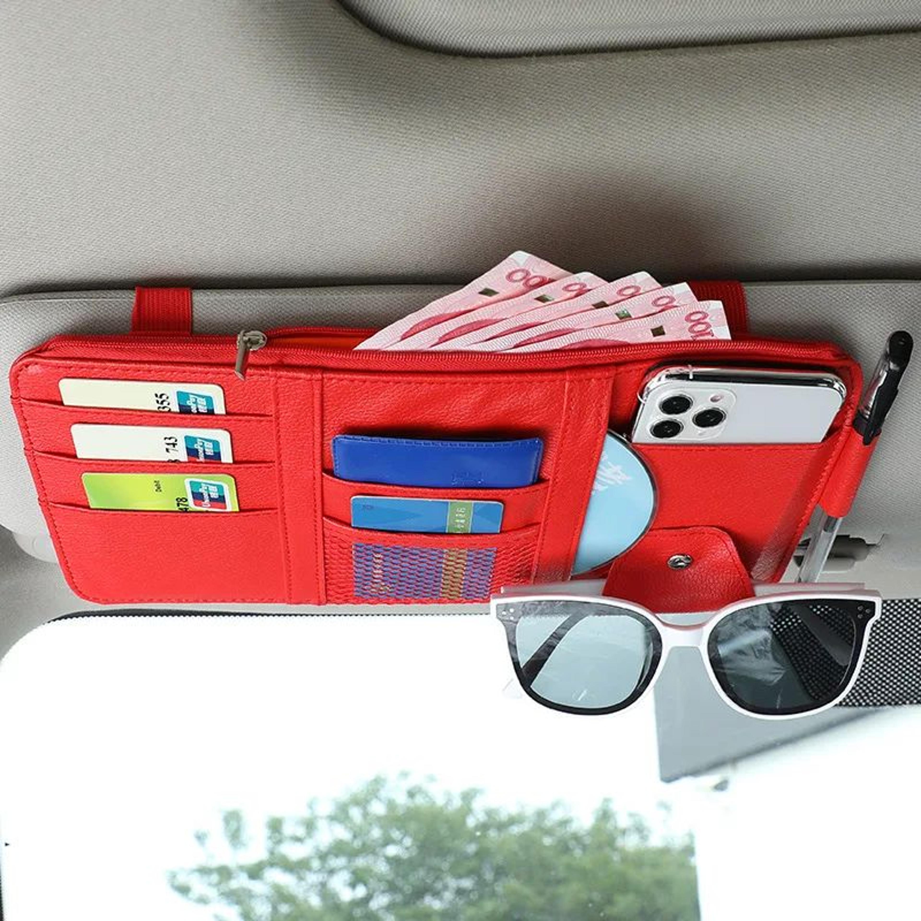 Car Sun Visor Organizer Pouch With Sunglasses Holder  Card Slots License Tickets Receipts 5