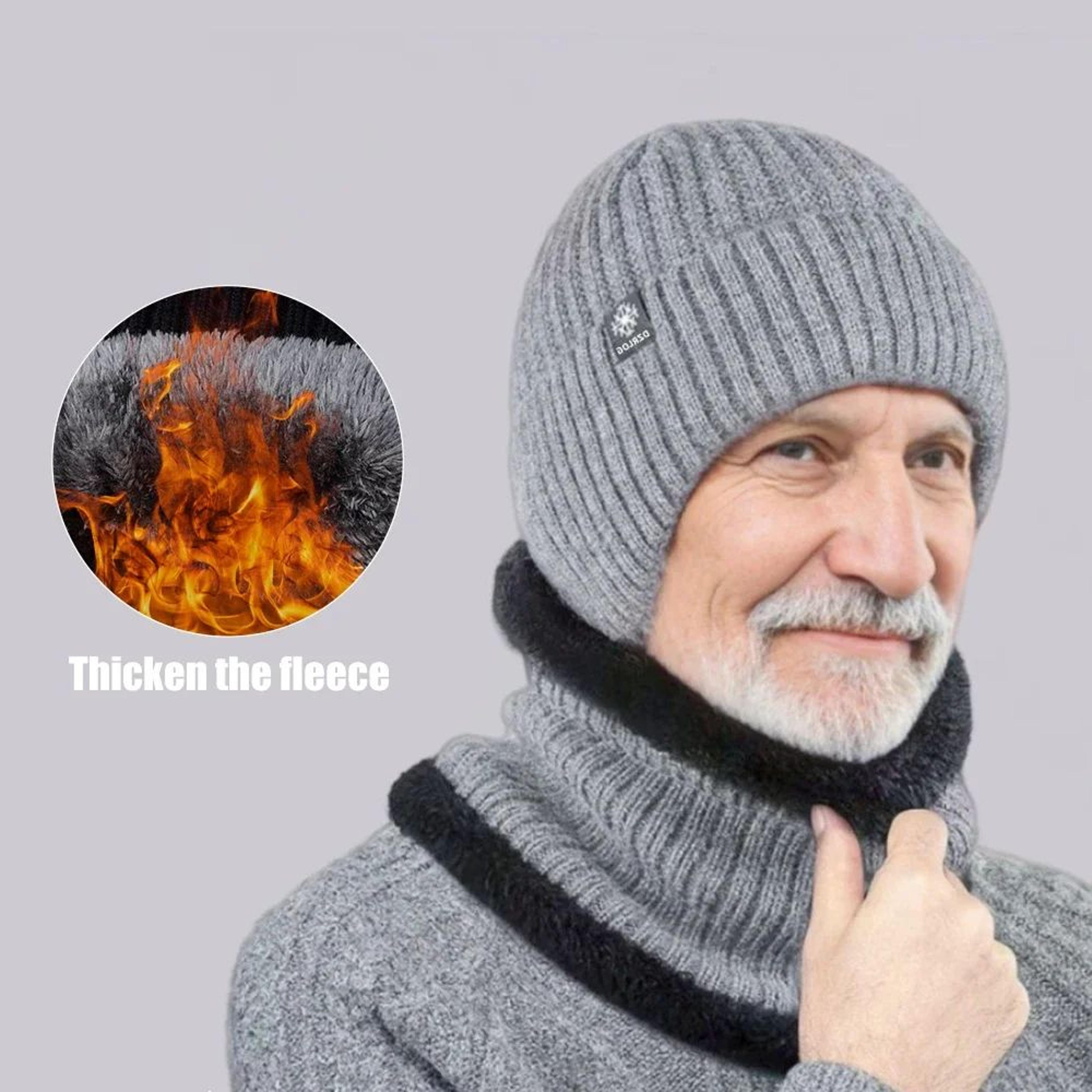 Mens Winter Hat With Visor Faux Fur Lined Knitted Bomber Cap With Earflaps 2