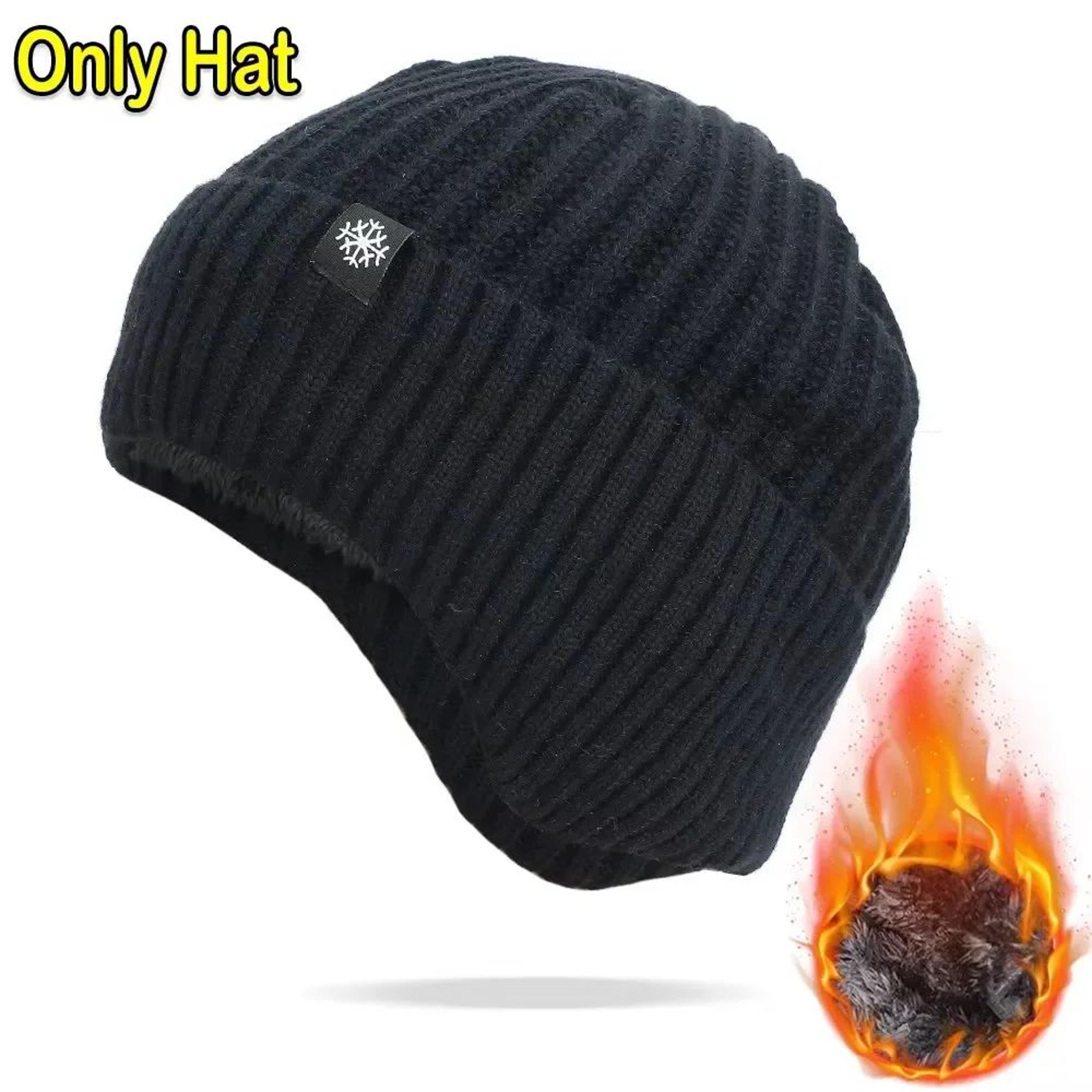 Mens Winter Hat With Visor Faux Fur Lined Knitted Bomber Cap With Earflaps 7