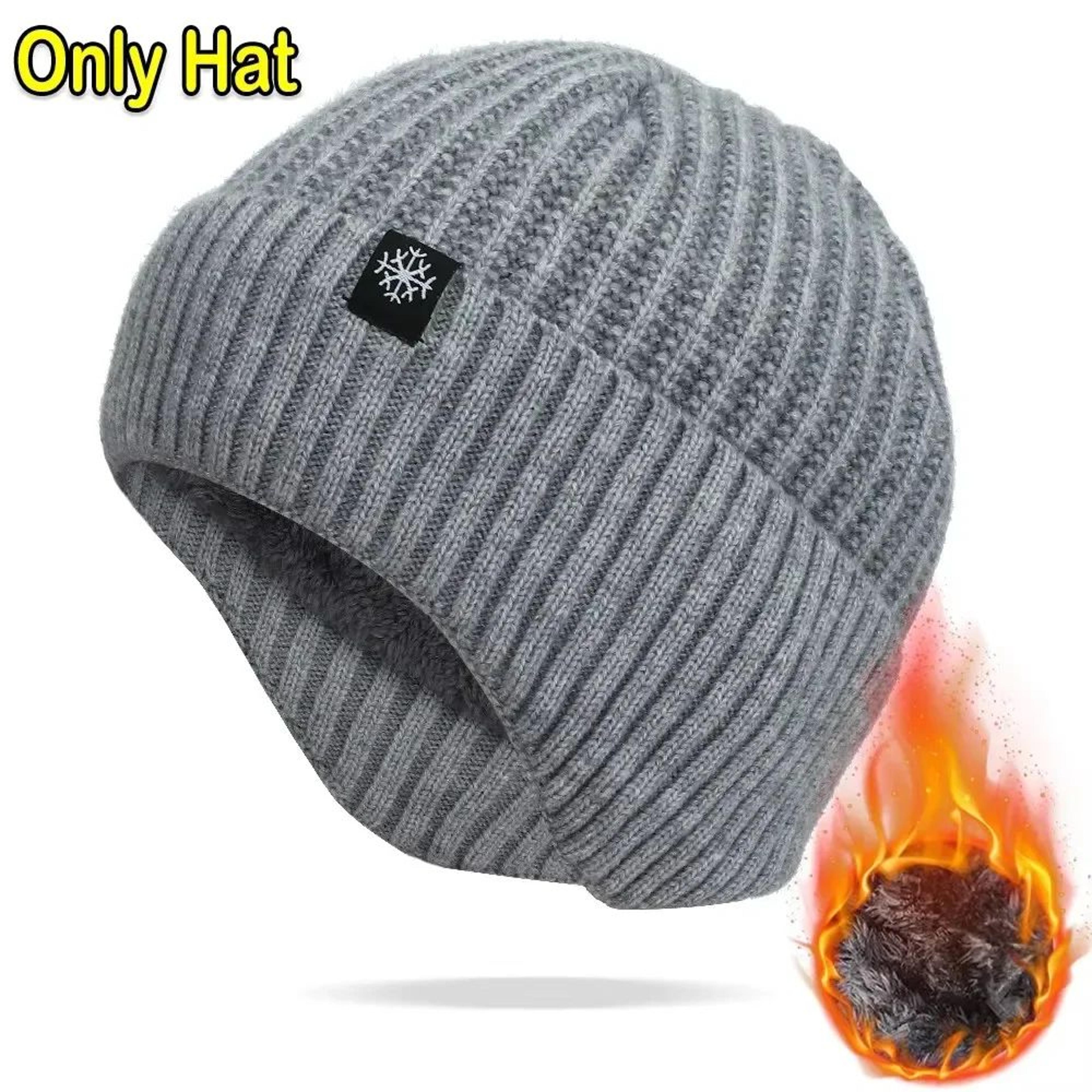 Mens Winter Hat With Visor Faux Fur Lined Knitted Bomber Cap With Earflaps 8