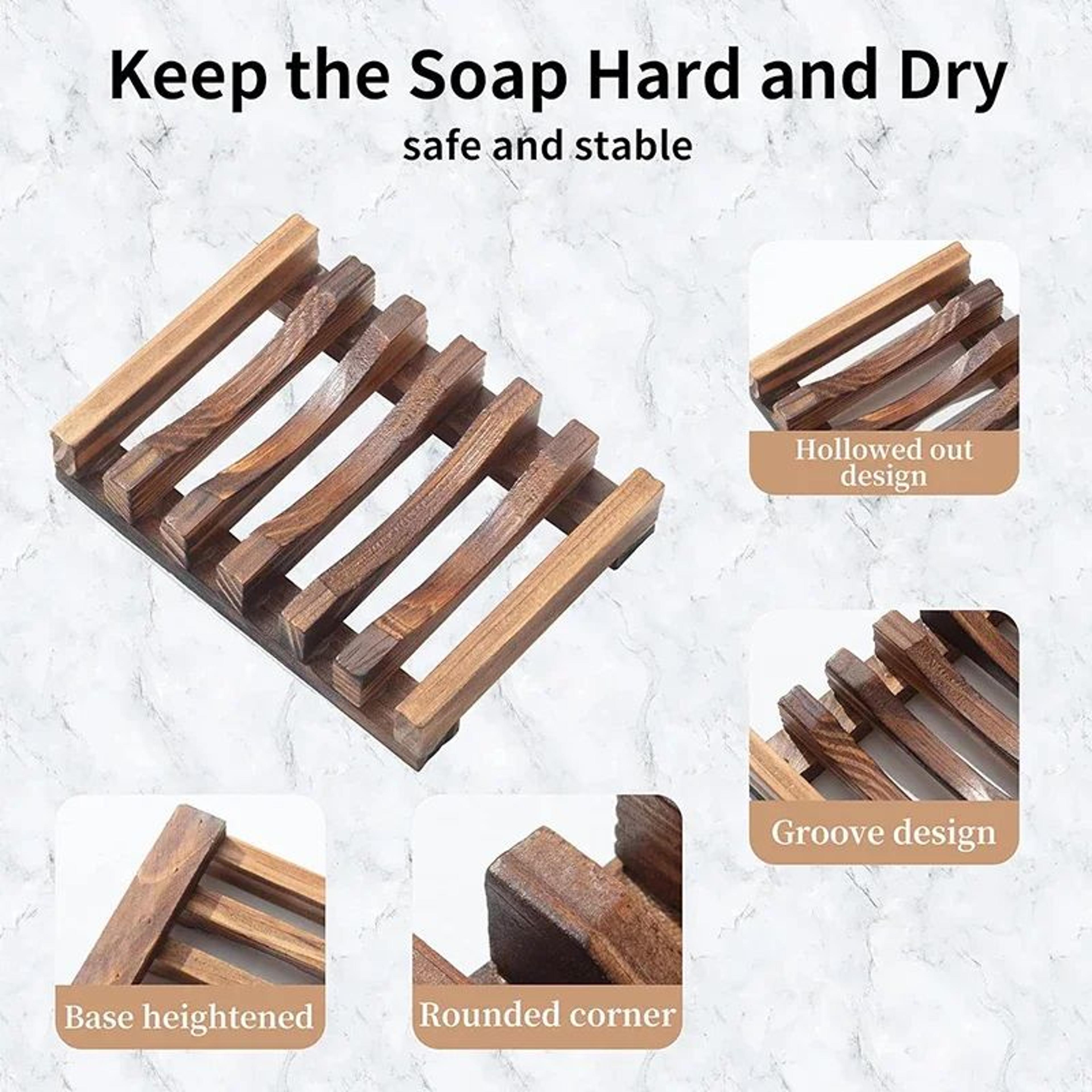Natural Bamboo Soap Dish With Drainage  Self Draining Soap Tray Wooden Holder 2