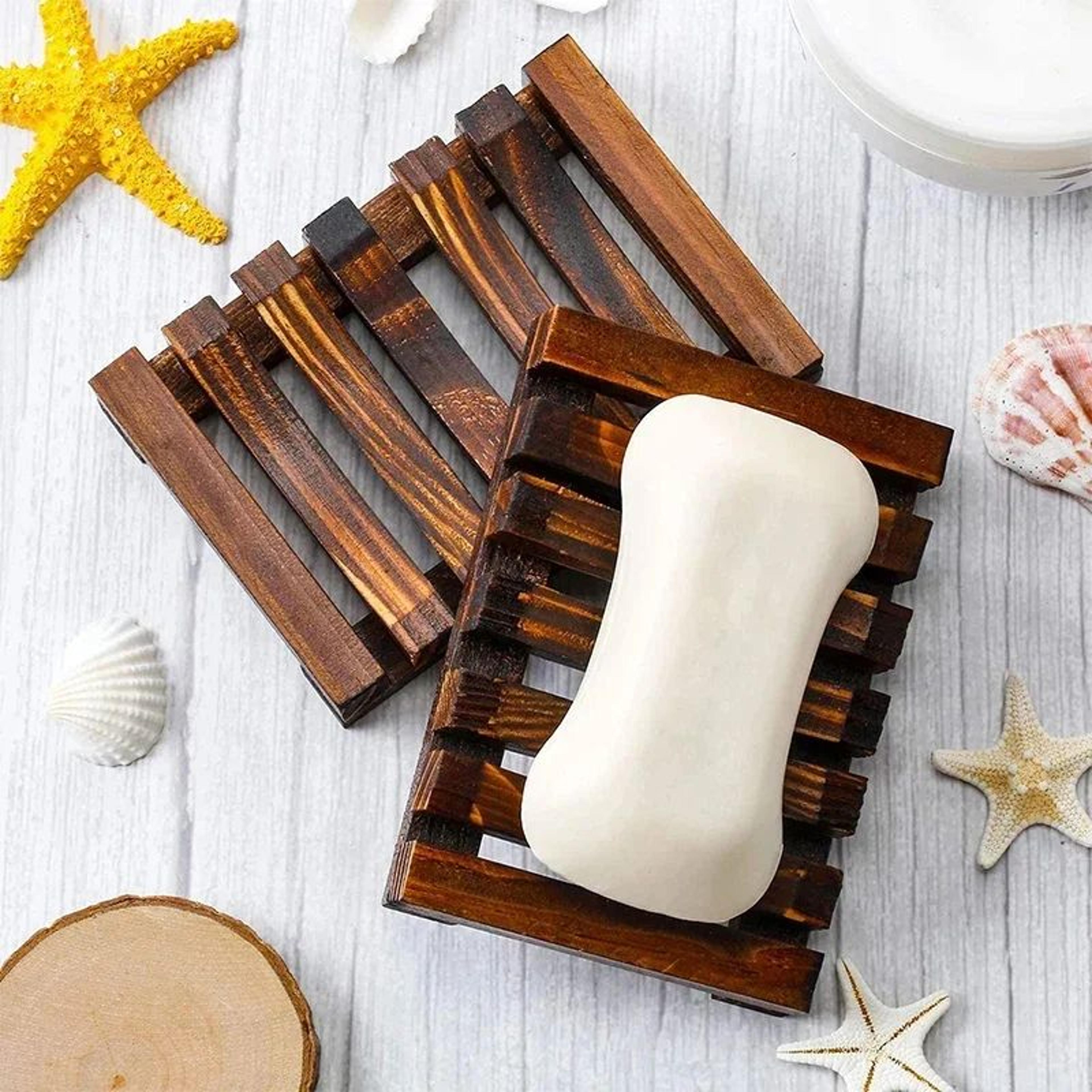 Natural Bamboo Soap Dish With Drainage  Self Draining Soap Tray Wooden Holder 4