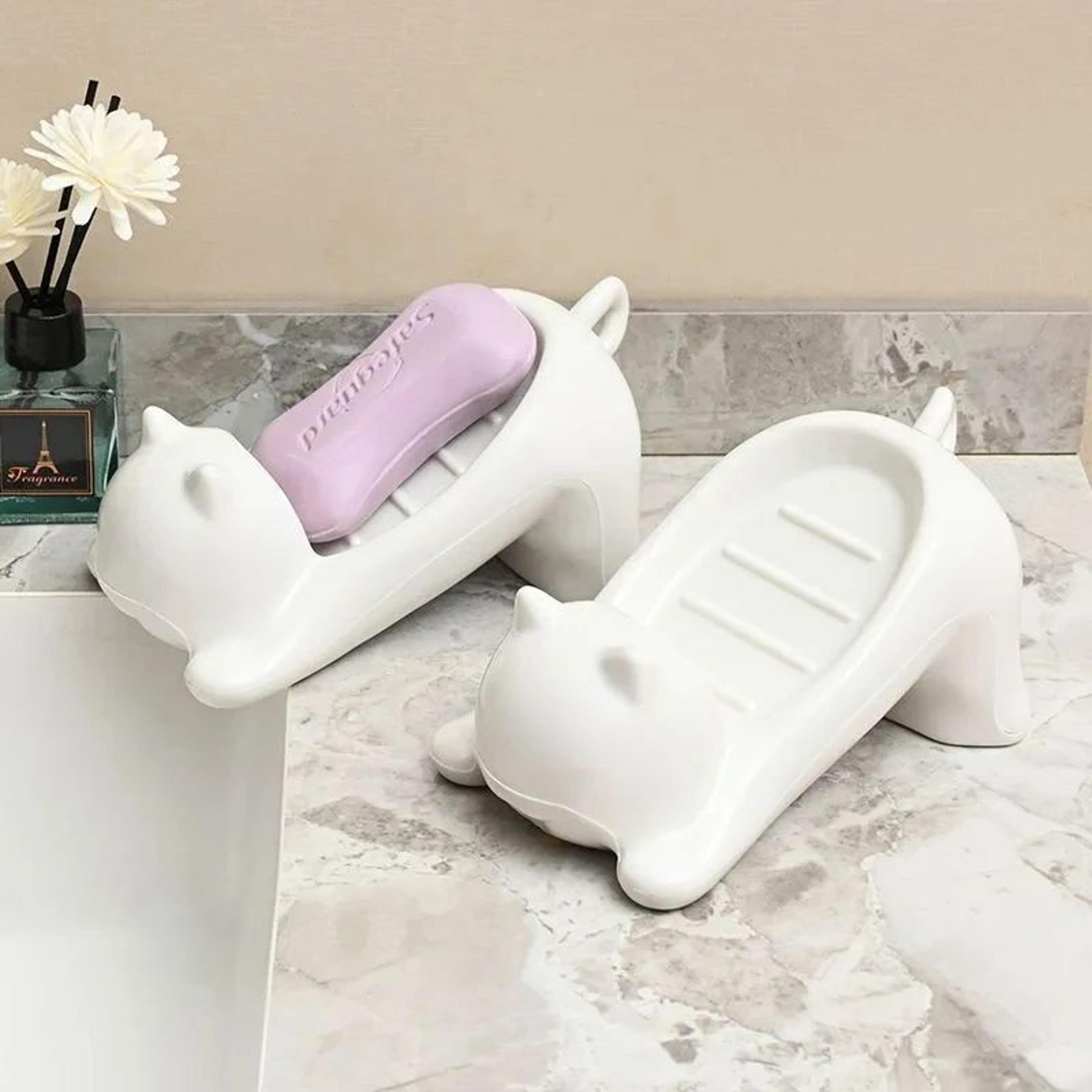 WhimsyDrain Cat  Turtle Selfdraining Soap Tray  Cute Plastic Soap Box For Bathroom  Kitchen 3