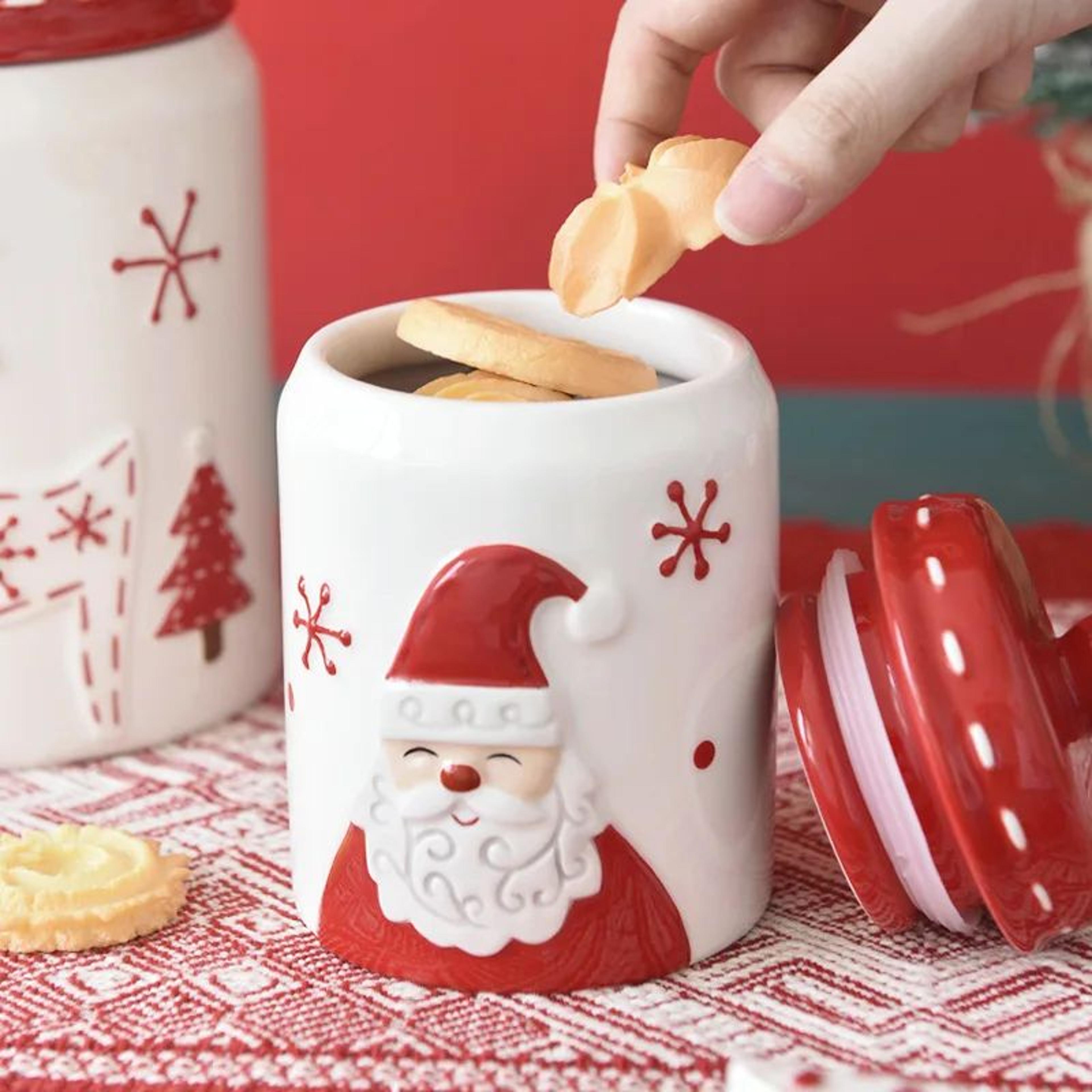 Santa Claus Christmas Ceramic Cookie Jar  Serving Plate Set  Holiday Tableware For Cookies Desserts 0