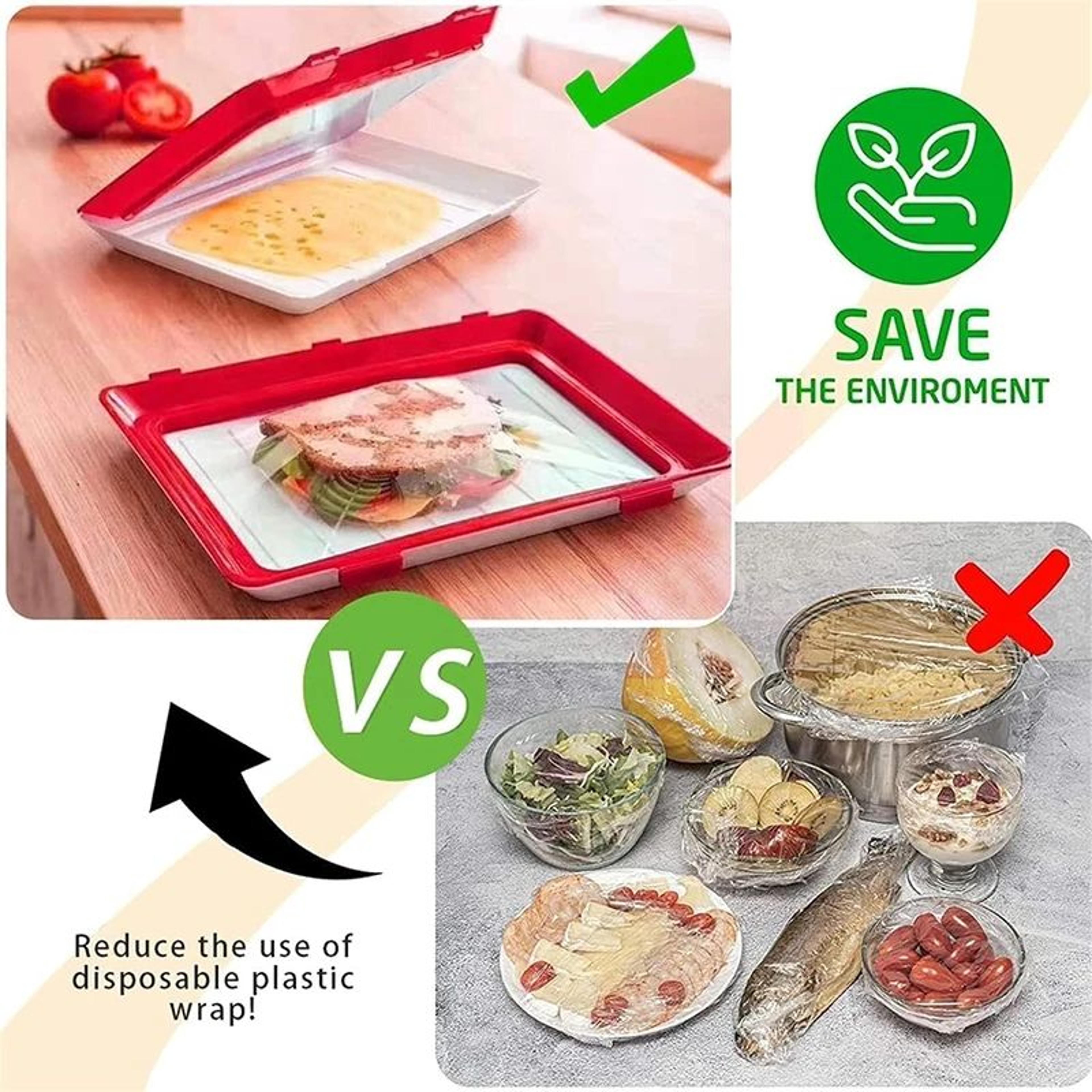 Stackable Food Preservation Tray Set  Reusable Refrigerator Storage Trays With VacuumStyle Stretch  3