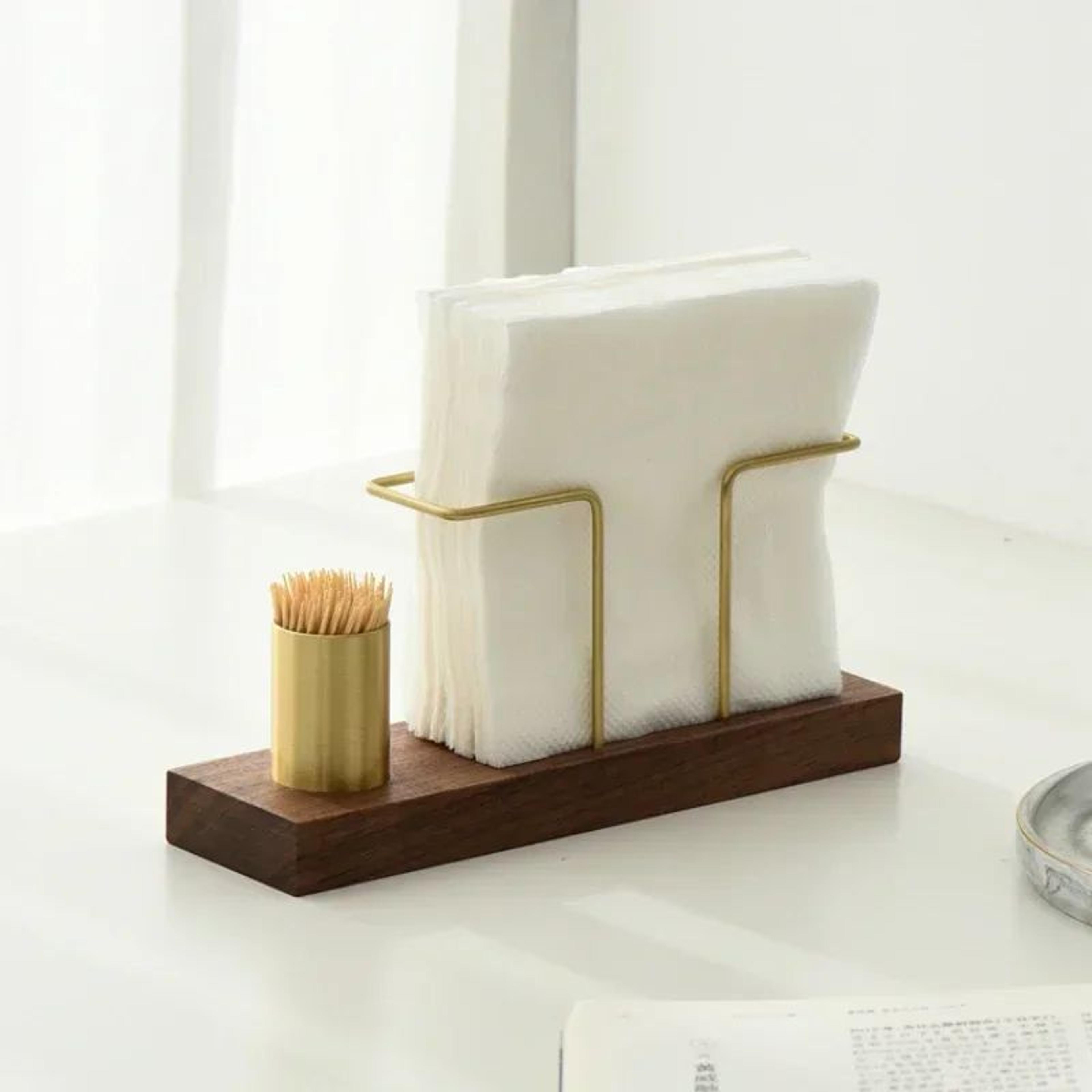 Minimalist Wooden Napkin Holder With Toothpick Compartment Vertical Tissue Dispenser For Cafe Table 4
