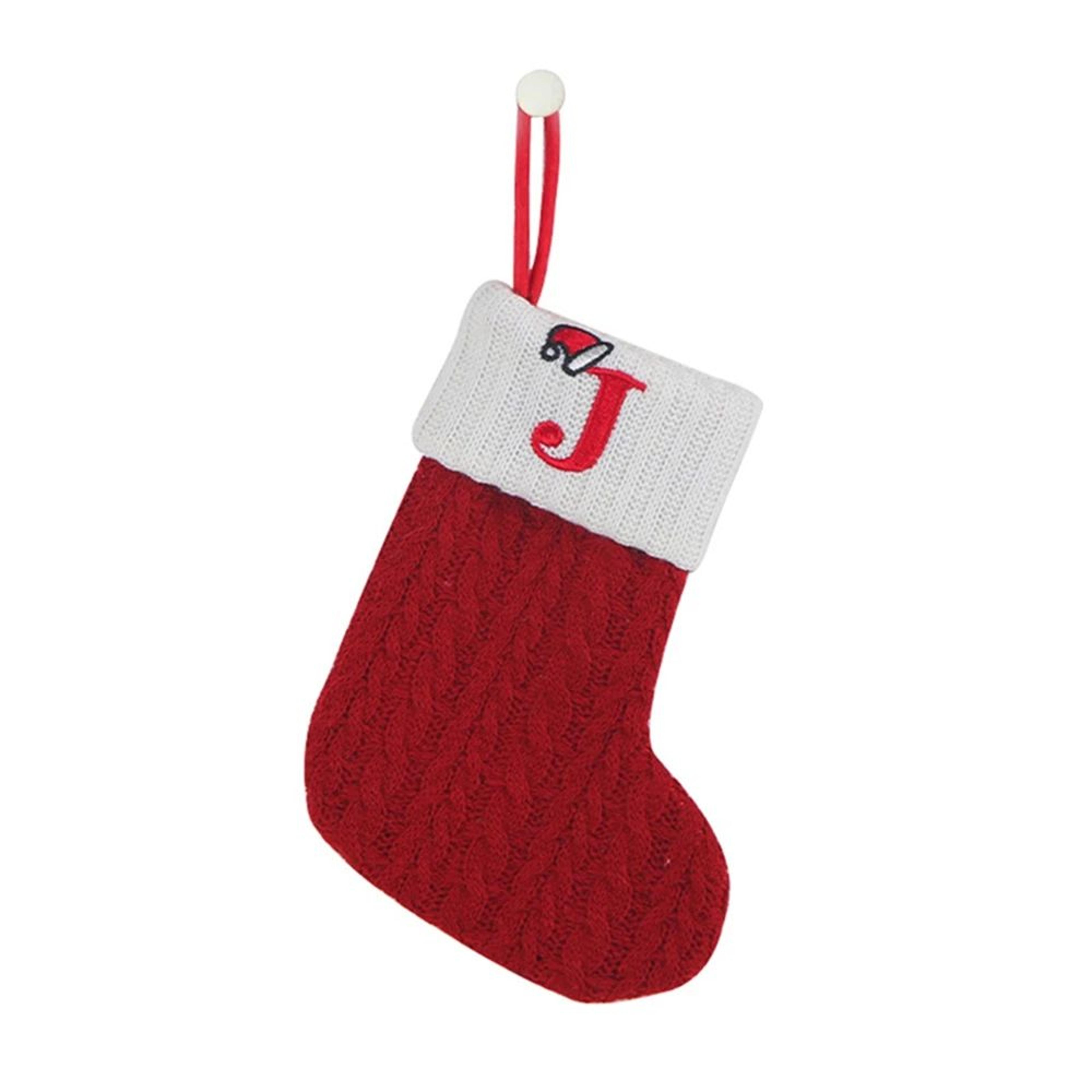 Cozy Knitted Mini Christmas Stocking With AZ Letter Snowflake Design  Hanging Loop 9