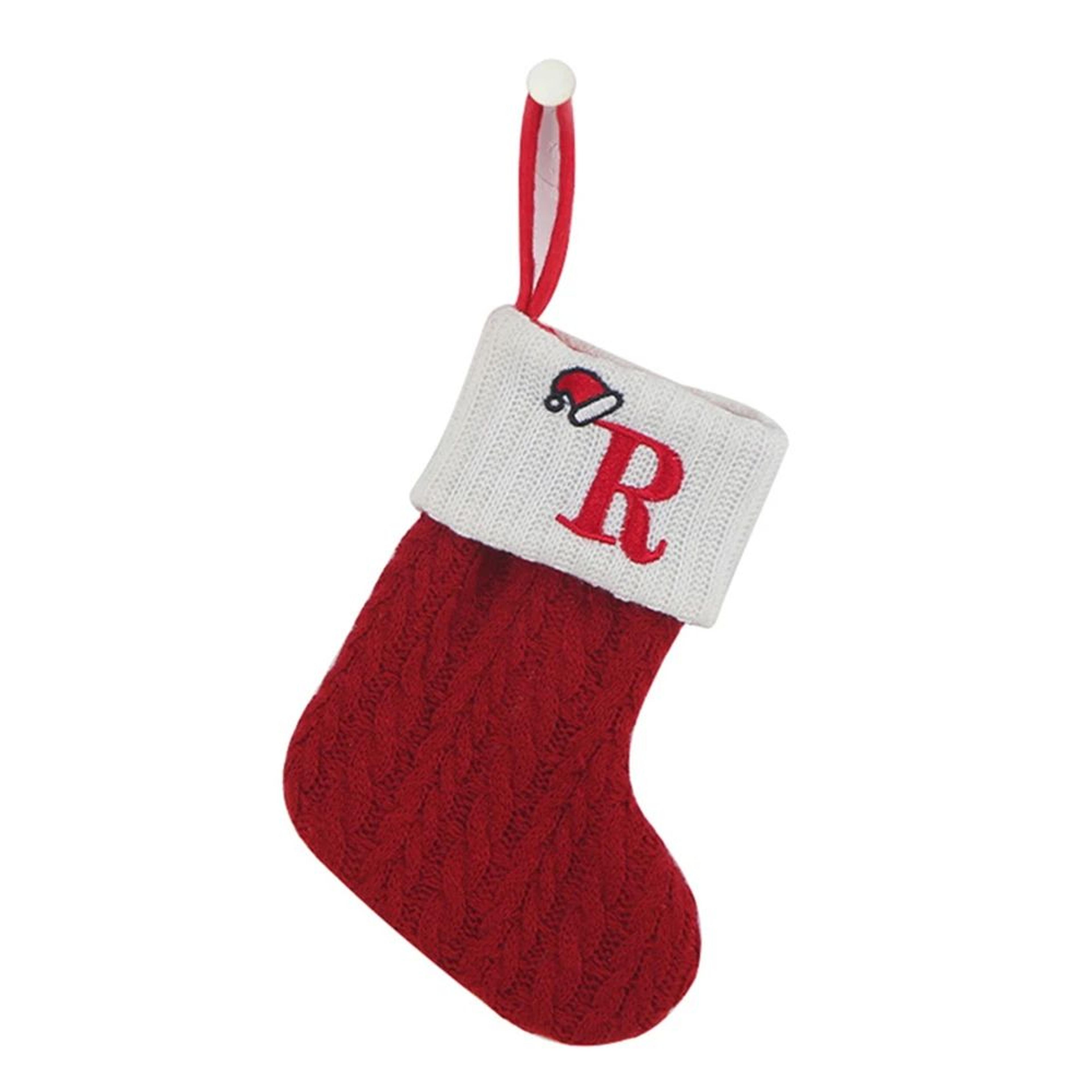 Cozy Knitted Mini Christmas Stocking With AZ Letter Snowflake Design  Hanging Loop 17