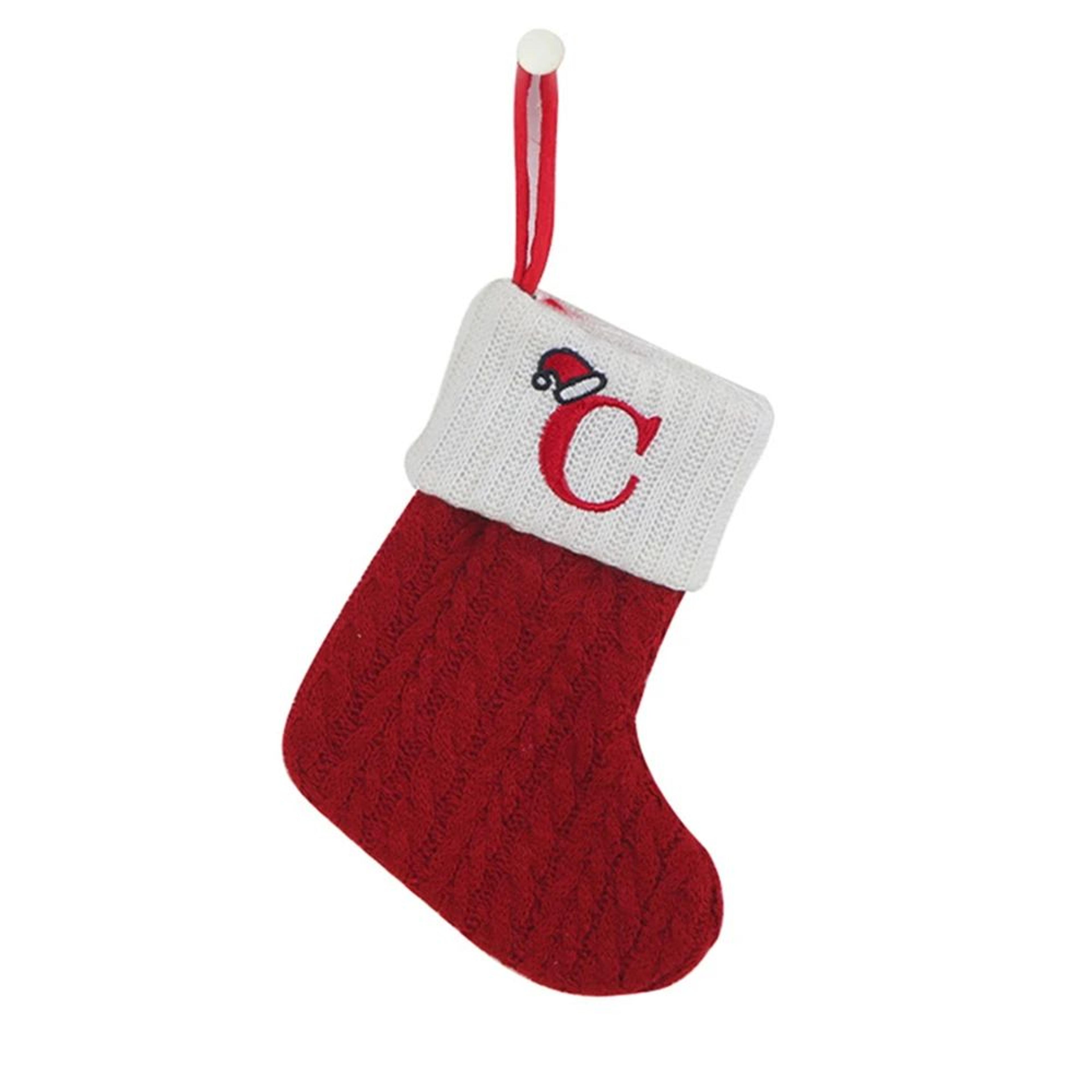 Cozy Knitted Mini Christmas Stocking With AZ Letter Snowflake Design  Hanging Loop 2