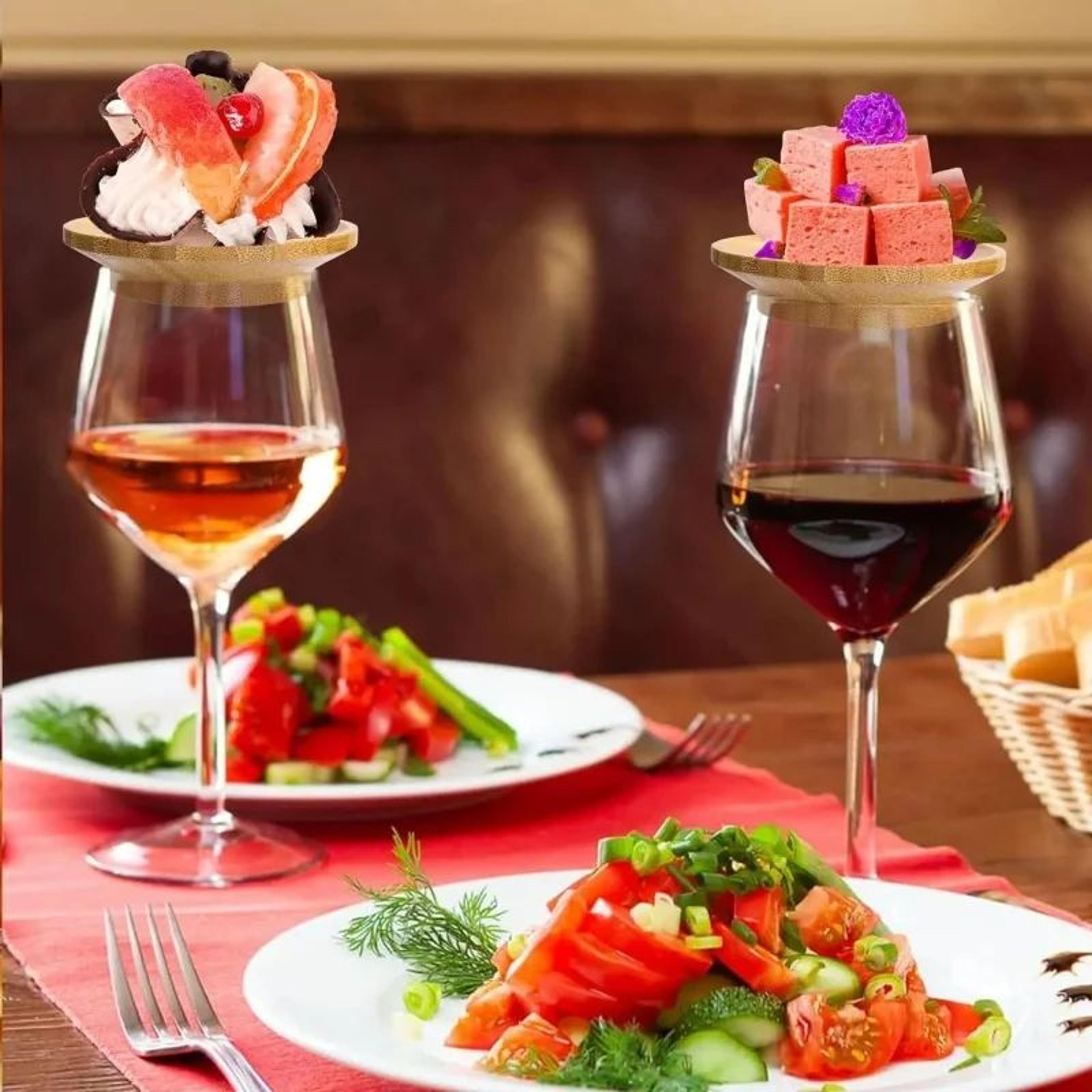 Bamboo Wine Glass Topper Appetizer Plate  Charcuterie Board Topper  Drink Cover For Parties 4