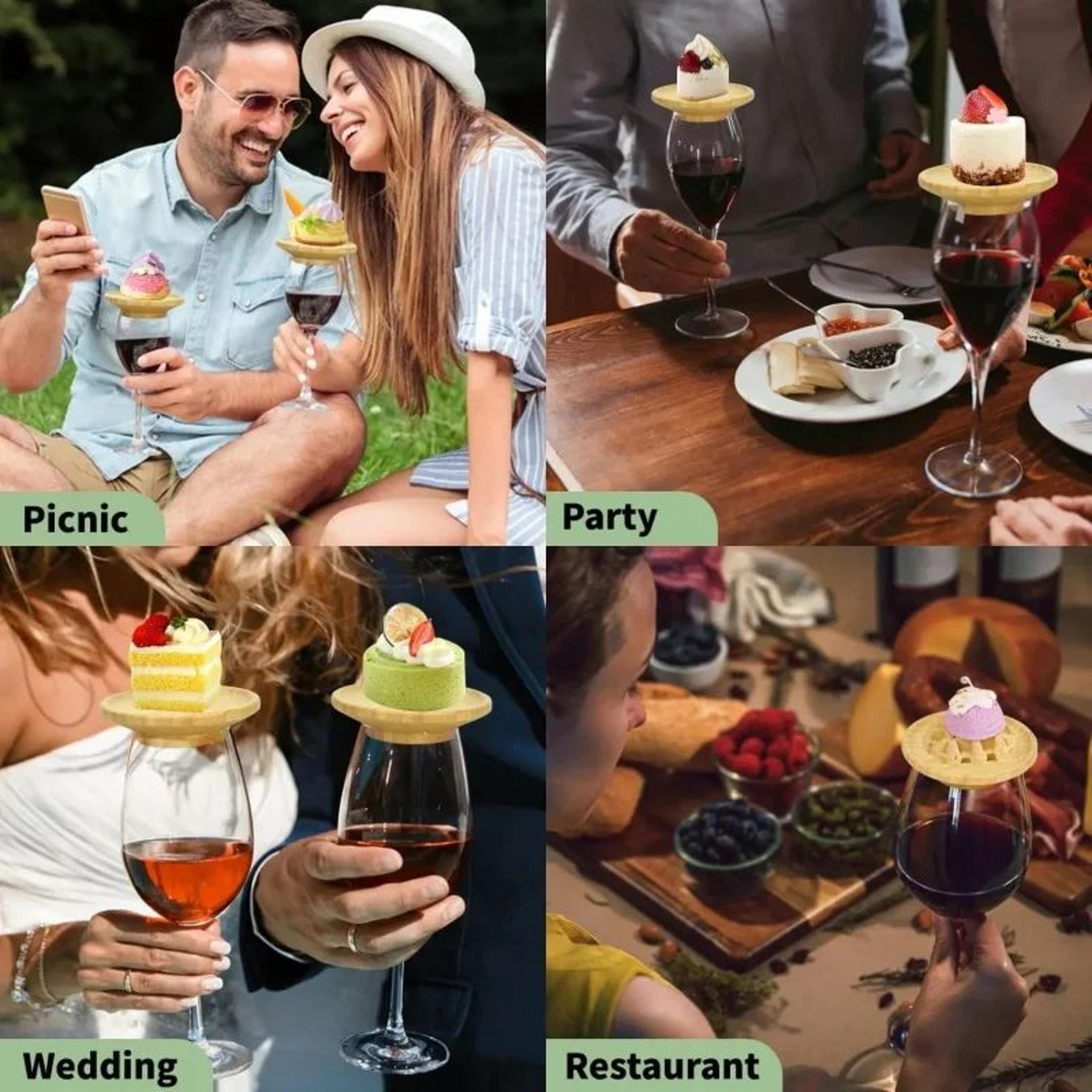 Bamboo Wine Glass Topper Appetizer Plate  Charcuterie Board Topper  Drink Cover For Parties 5