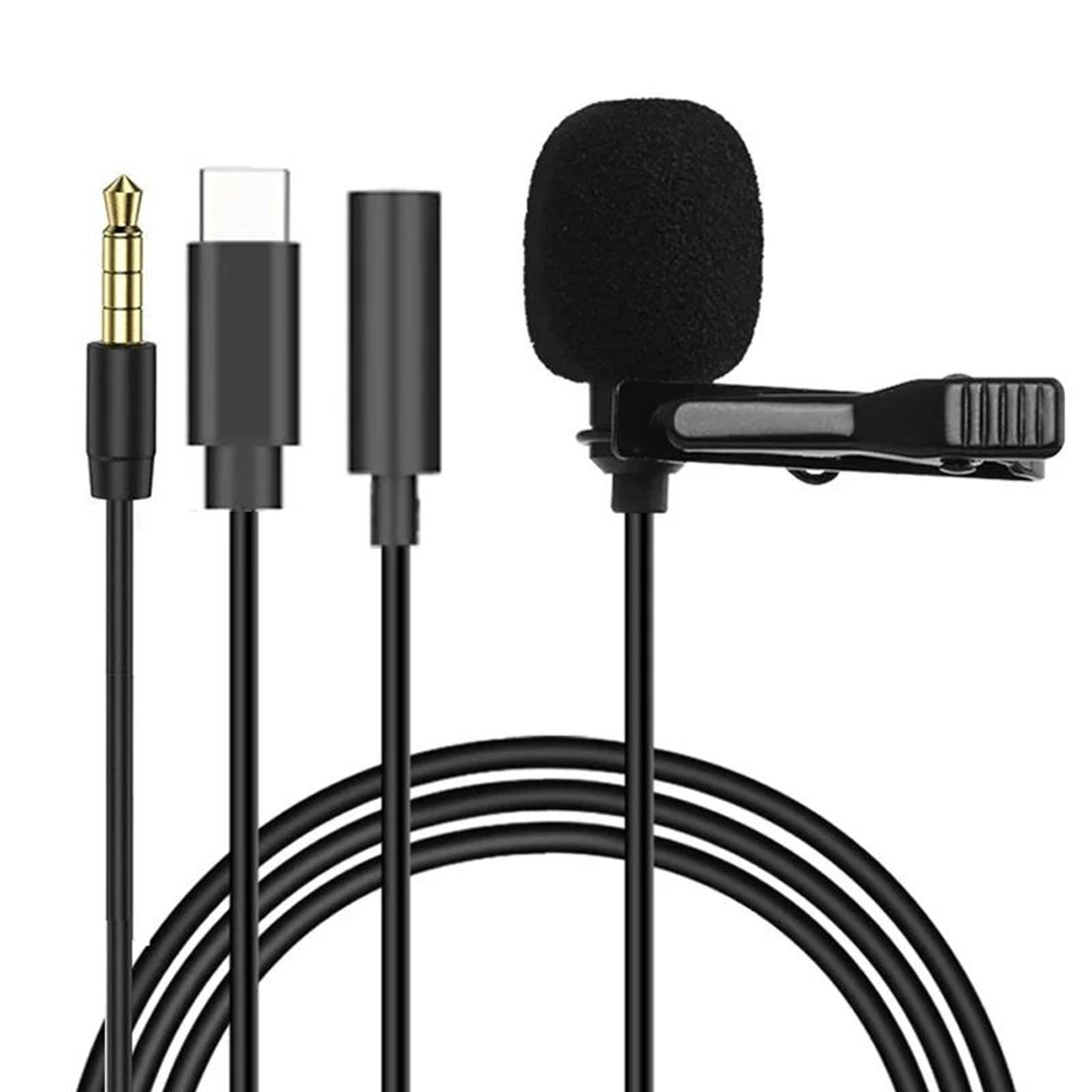 1.5m wired lavalier microphone - clip-on lapel mic with usb-c & 3.5mm for clear voice