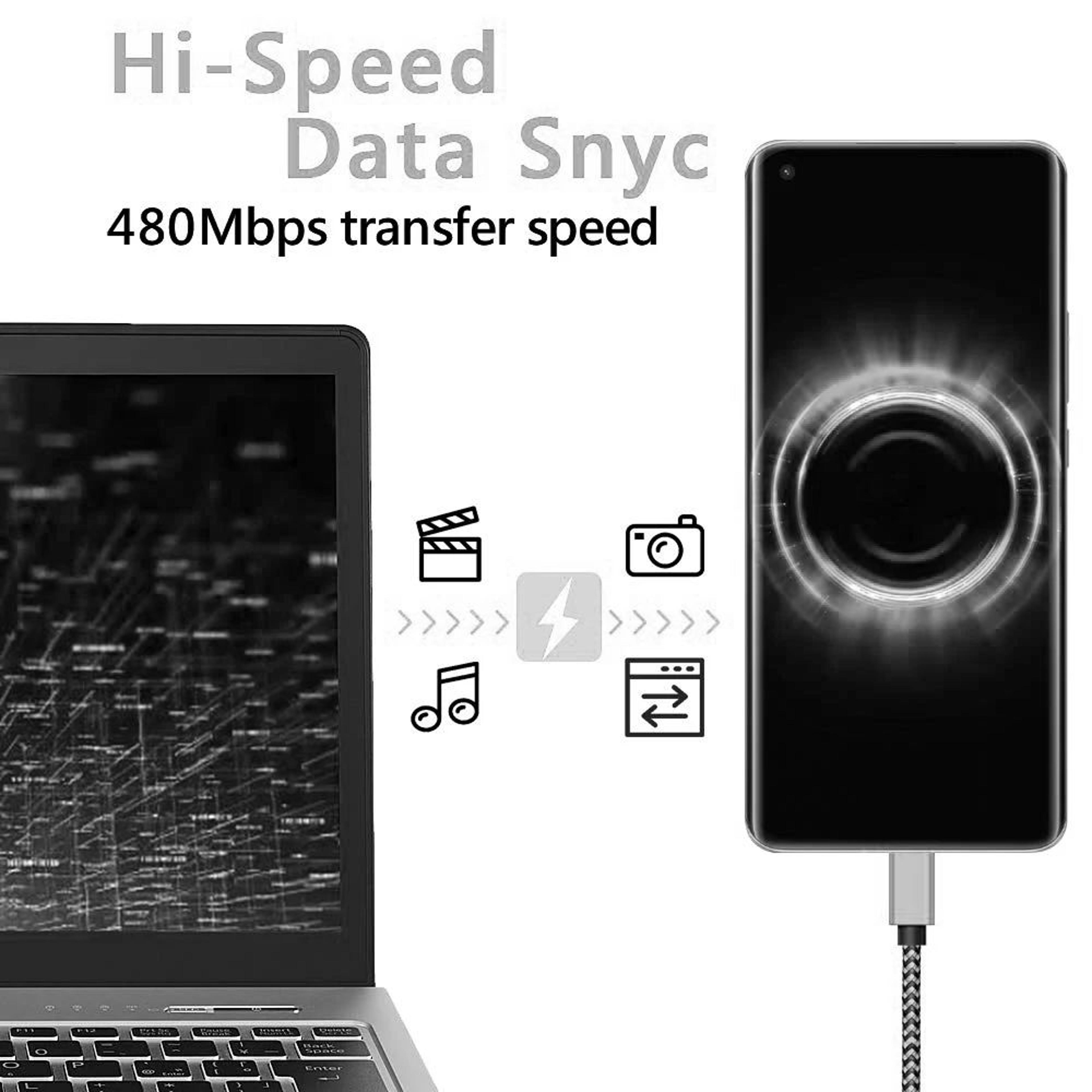 3m USBA To USBC Nylon Braided Fast Charging  Data Cable 3A 3