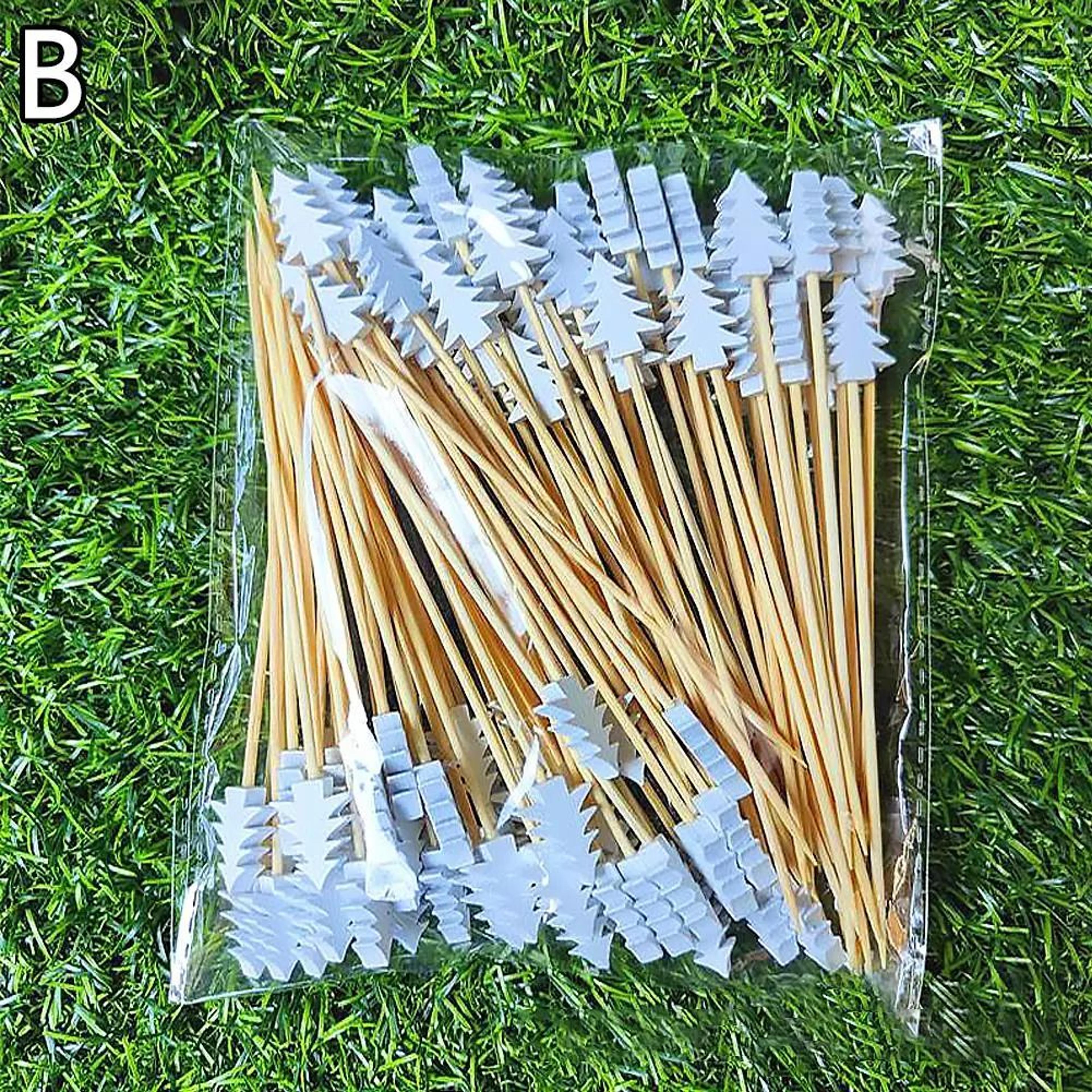 50Piece Christmas Fruit Picks Bamboo Party Fork Set With Santa Snowflake Tree  Reindeer Designs 7