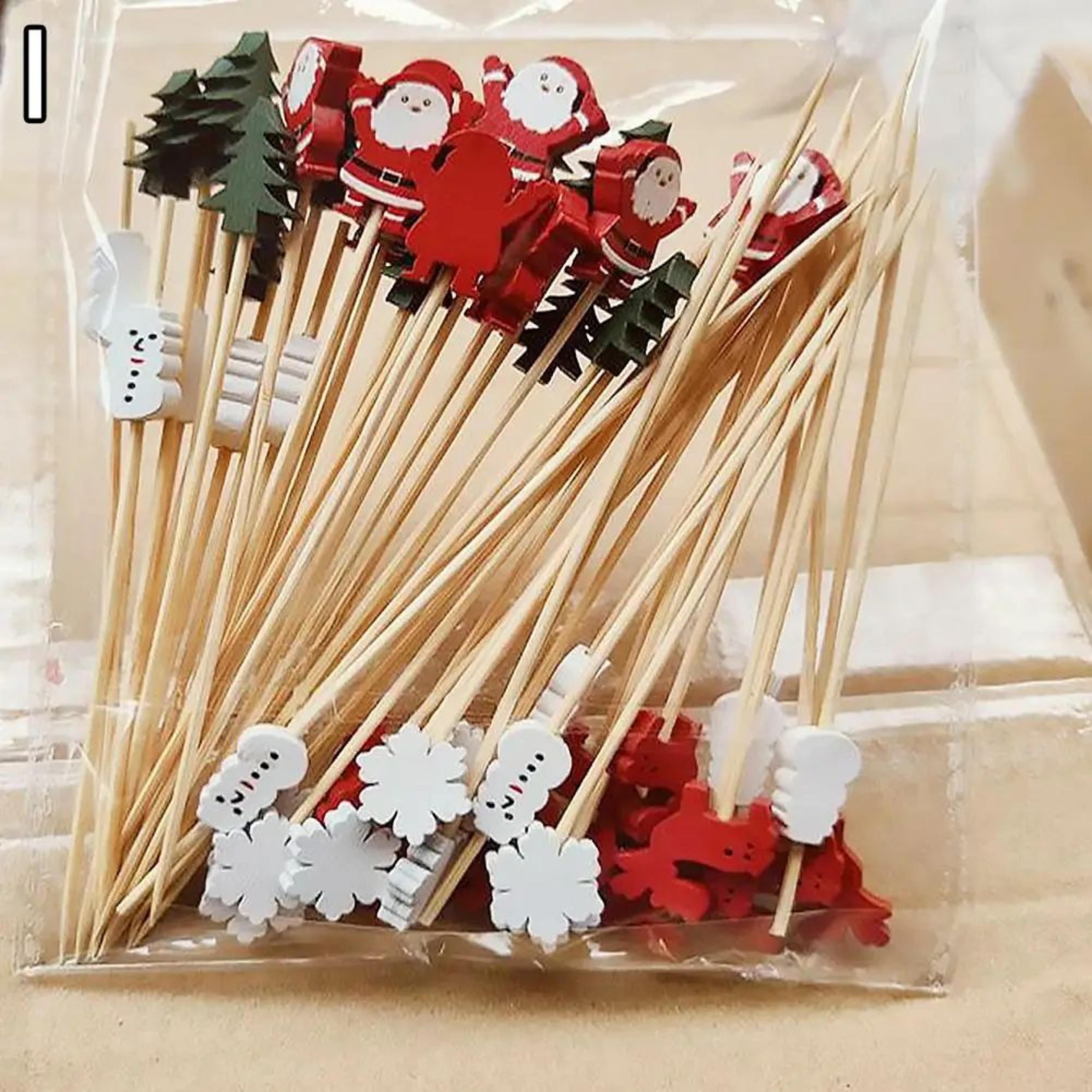 50Piece Christmas Fruit Picks Bamboo Party Fork Set With Santa Snowflake Tree  Reindeer Designs 13
