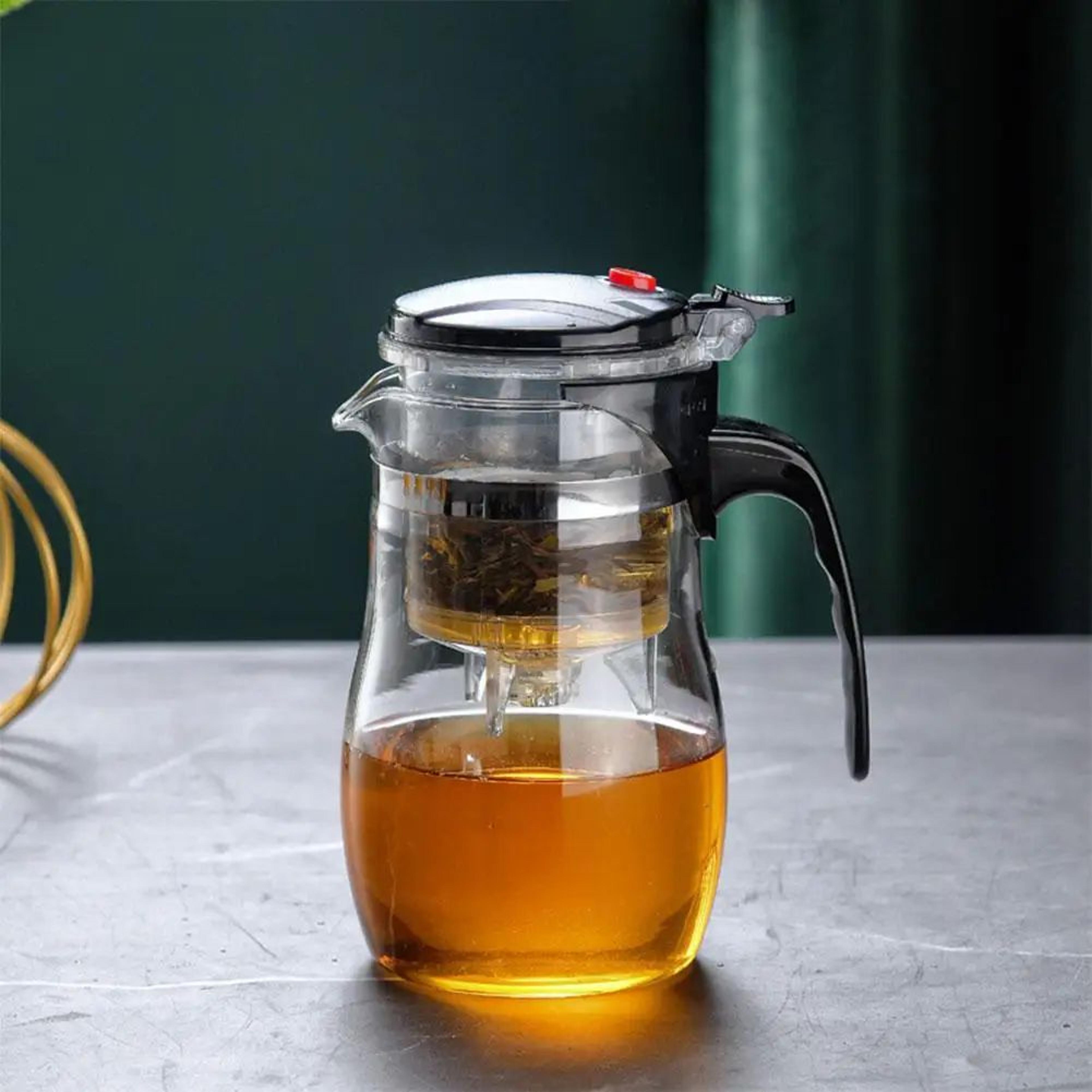 Heat Resistant Glass Teapot Set With Infuser Drum Shape Clear Tea Pot For Home Office 4