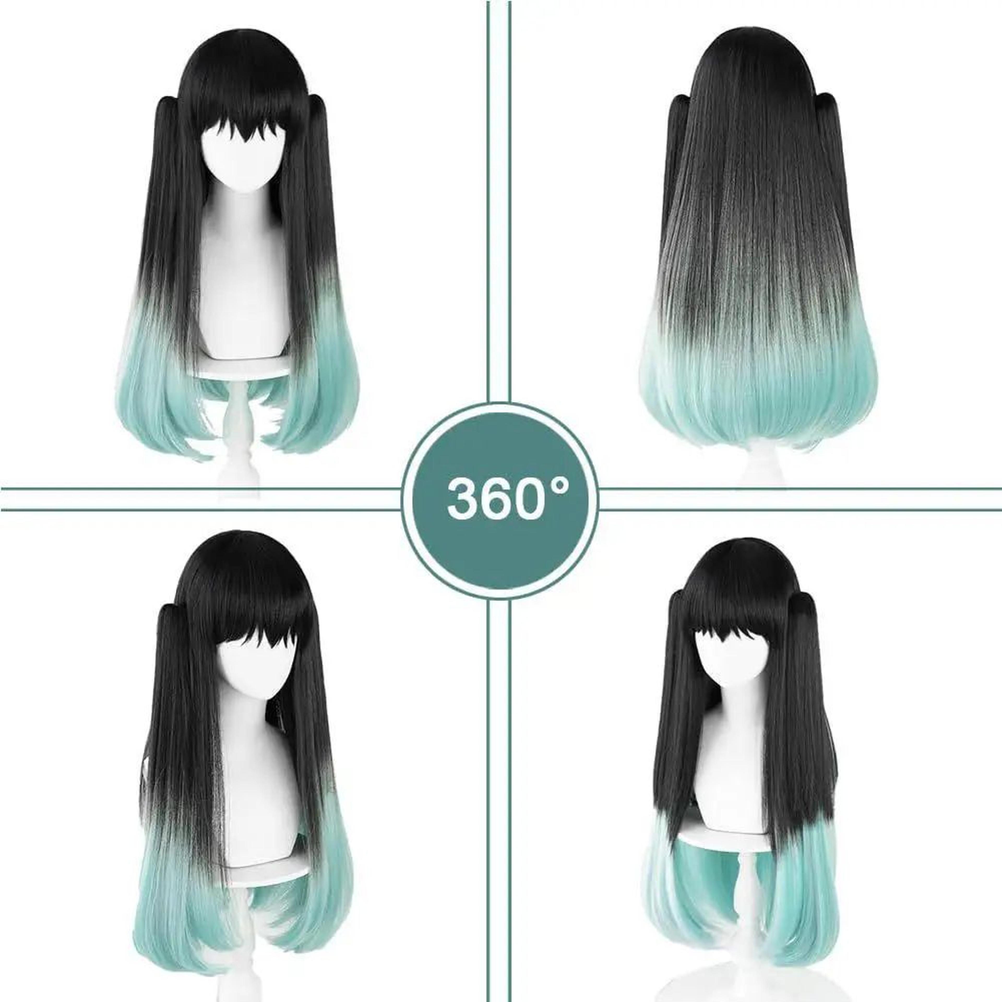 Muichiro Tokito Cosplay Wig BlacktoCyan Gradient HeatResistant Synthetic Anime Wig 1