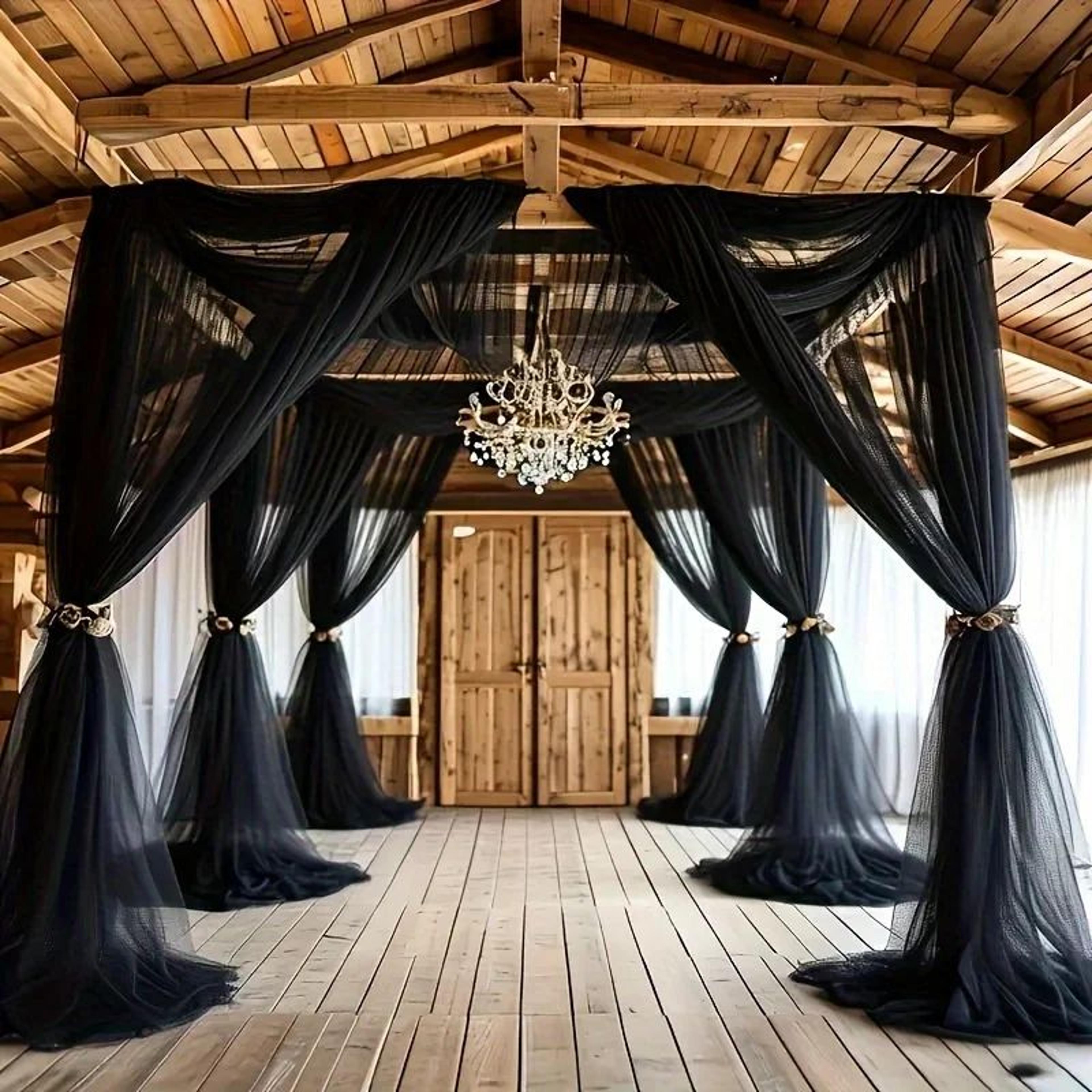 Black Polyester Tulle Draping Fabric Set 2pcs X 315 In For Wedding Arch  Party Backdrops 0