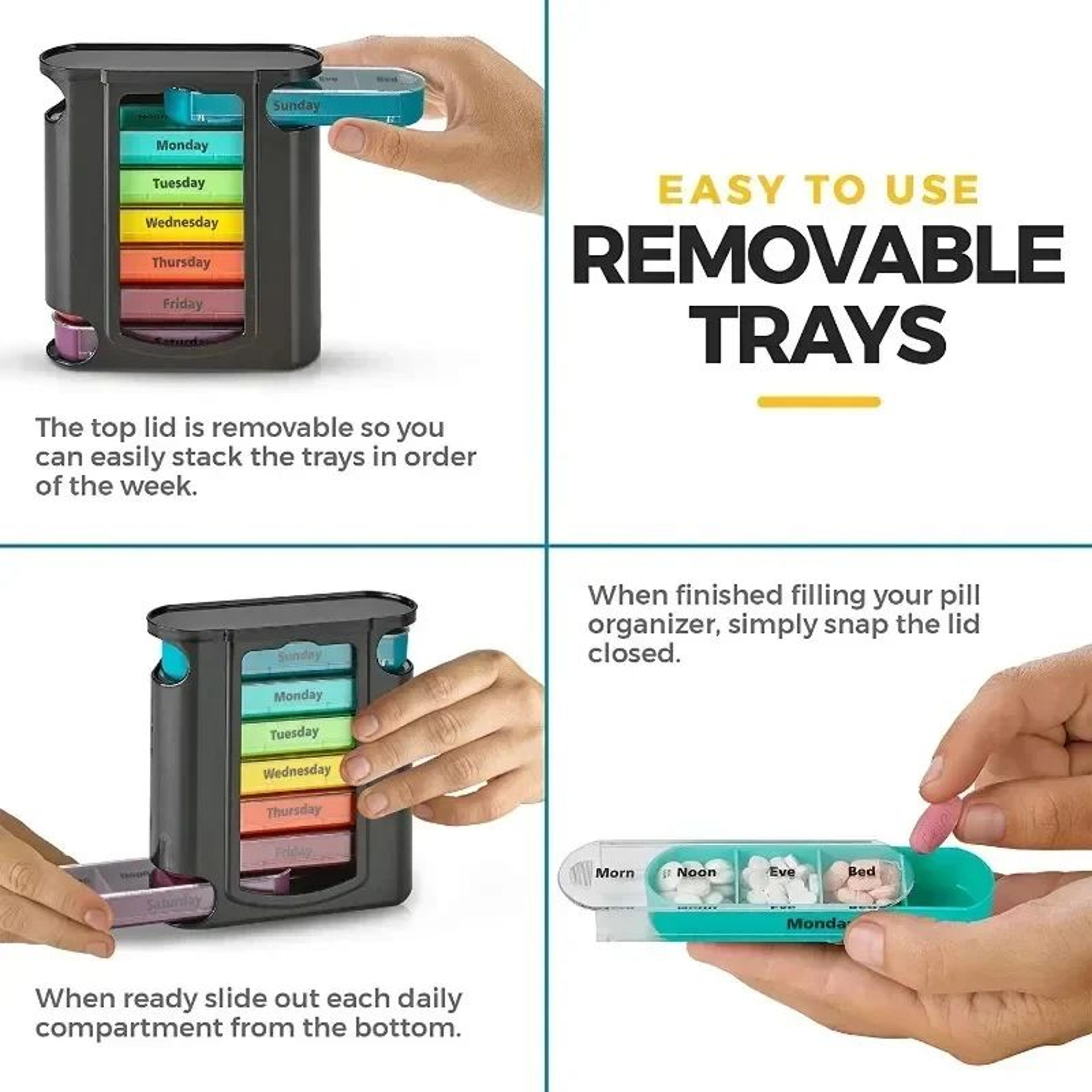 7Day Weekly Pill Organizer With 28 Compartments Portable Travel Medicine Case 3