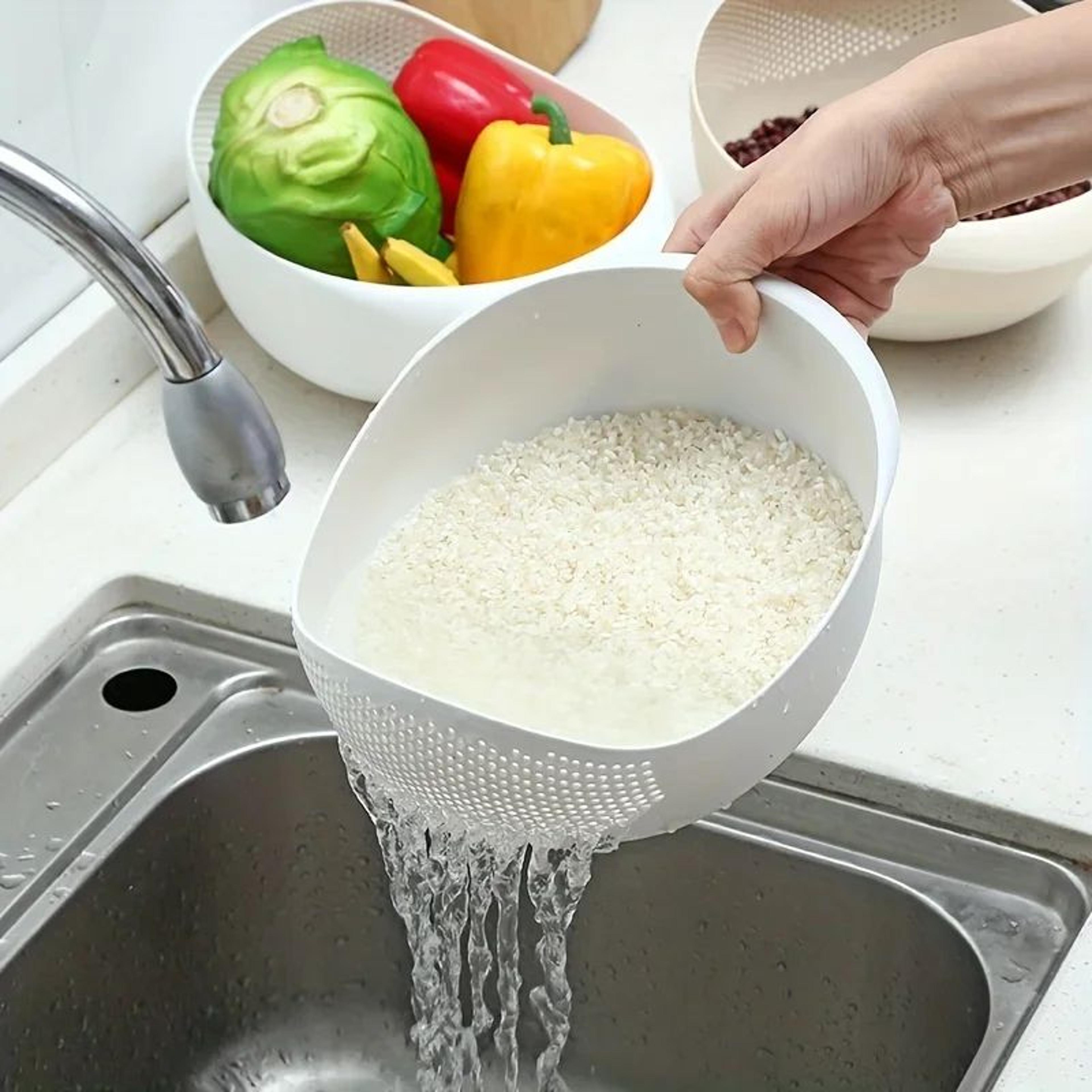 Rice Washing Strainer Bowl With Handles  Small Hole Rice Strainer  Kitchen Drain Basket 0