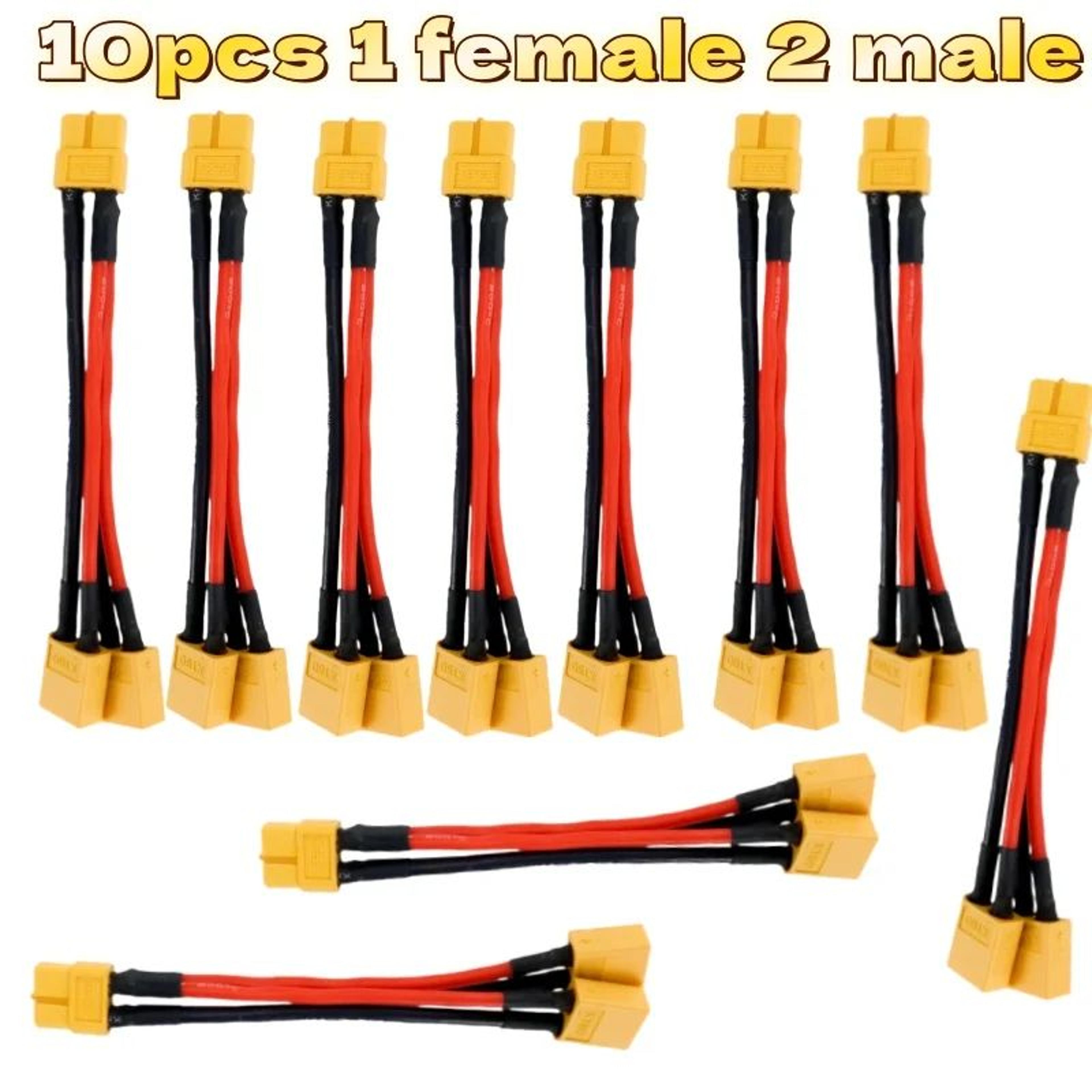 XT60 Parallel Battery Connector 3Way Y Splitter Cable With 14AWG Silicone Wire MaleFemale 9