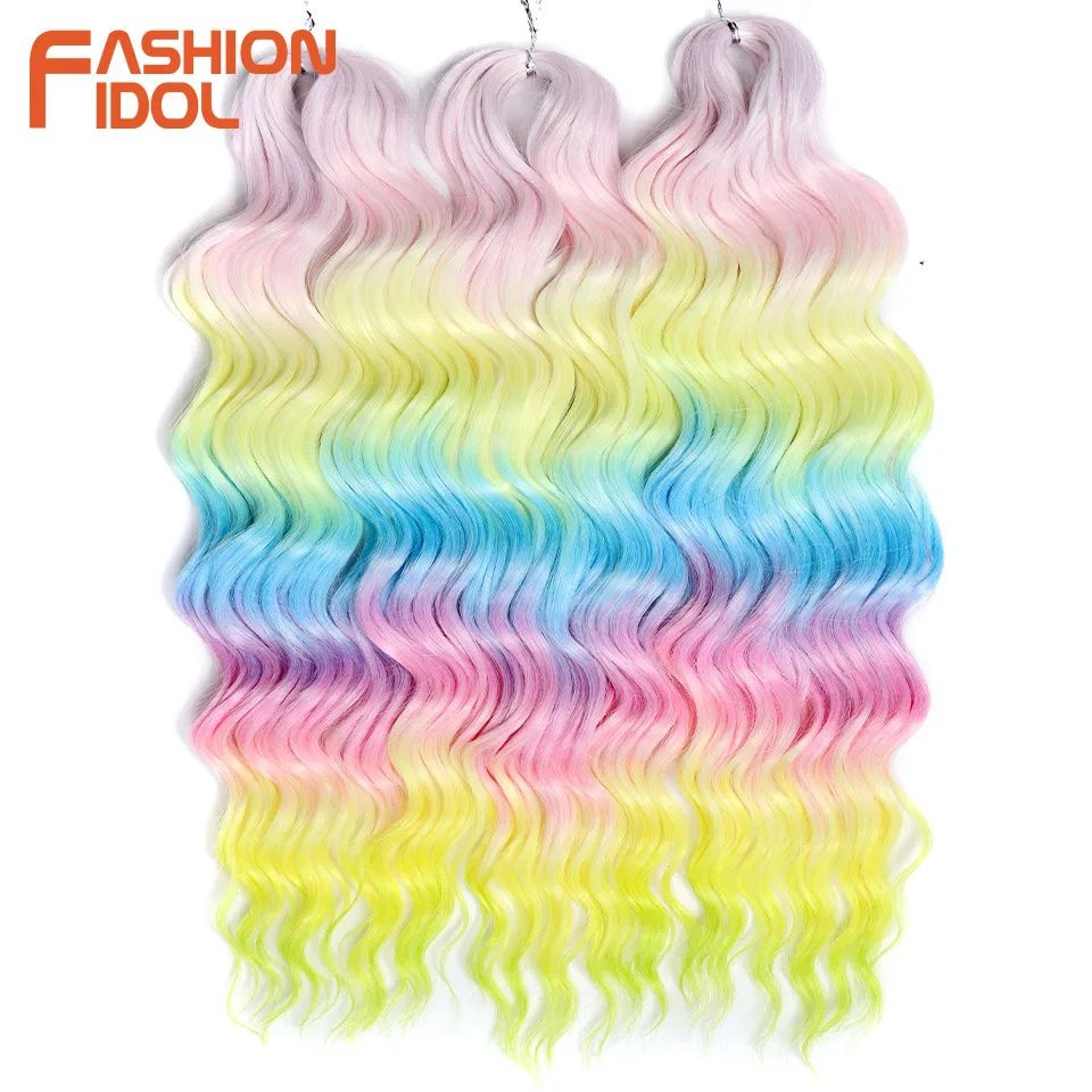 FASHION IDOL 24Inch Water Wave Crochet Hair Extensions  Ombre Rainbow DeepWave Braiding Hair 1
