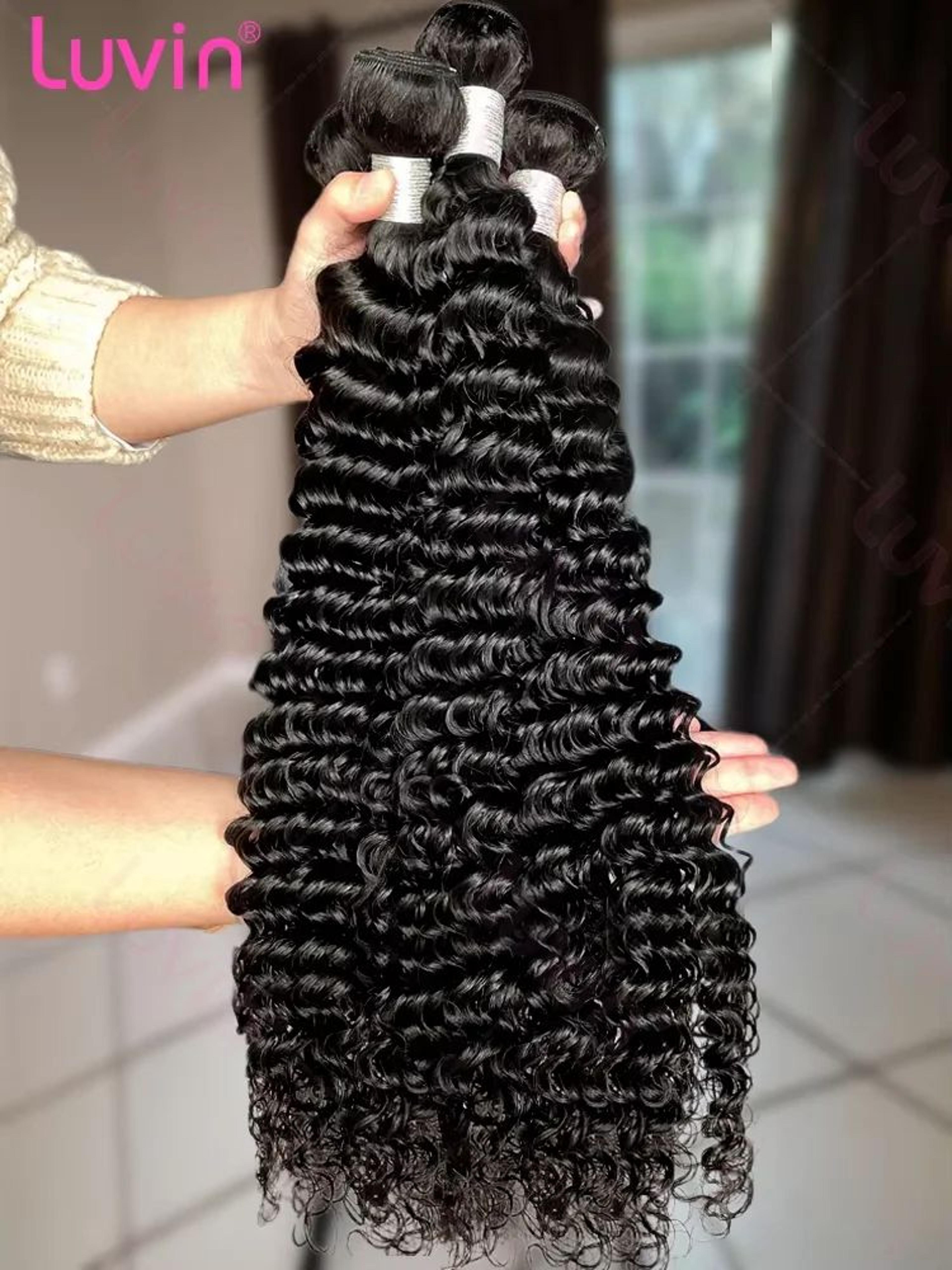 Luvin Deep Wave Raw Virgin Human Hair Bundles 3034 Inch Double Weft Weave 0