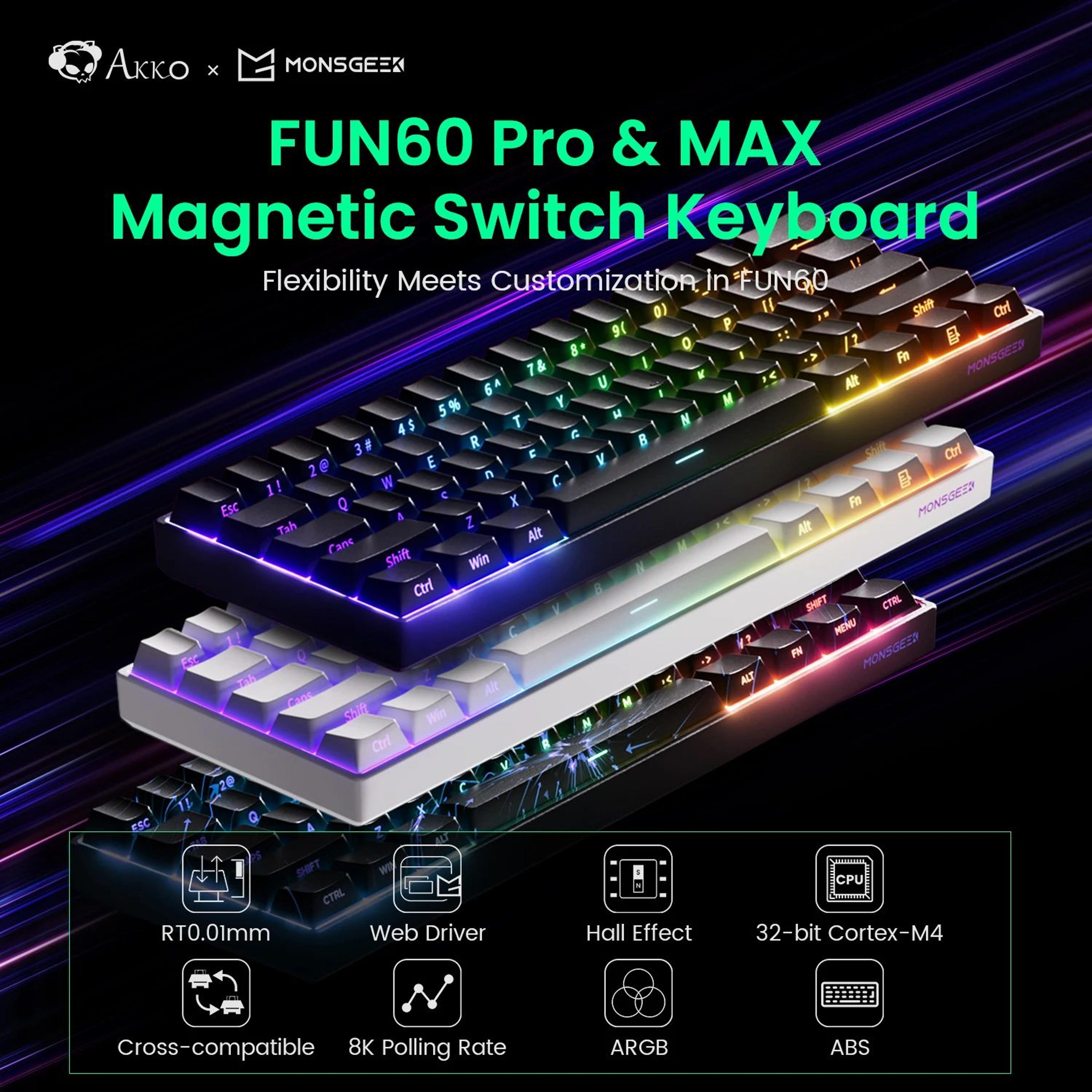 MonsGeek FUN60 ProMax Hall Effect Rapid Trigger 60 Wireless Gaming Keyboard 8K ARGB 4