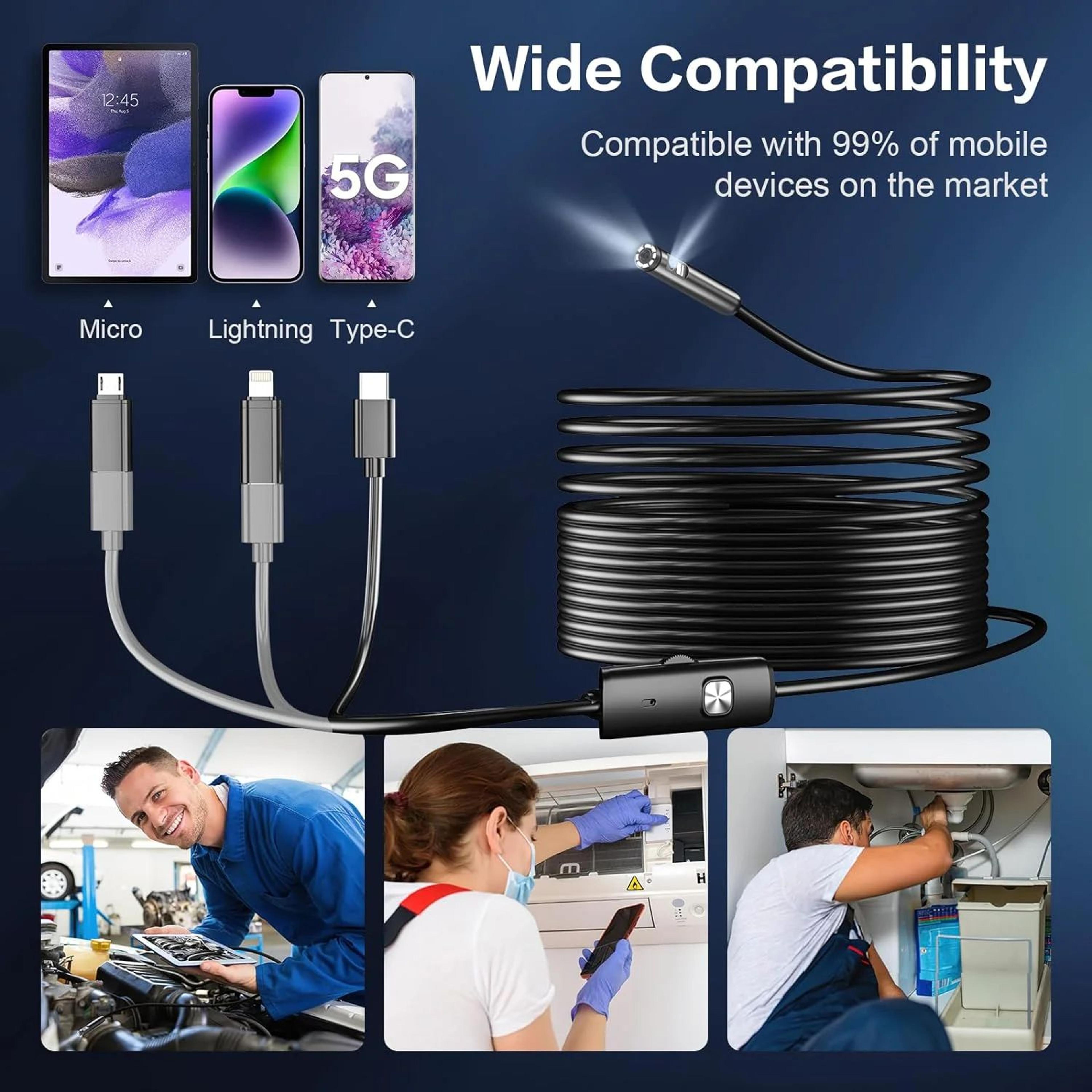 1080P 8mm Borescope Endoscope Camera For IPhone And TypeC Android Flexible Automotive Inspection Ca 1