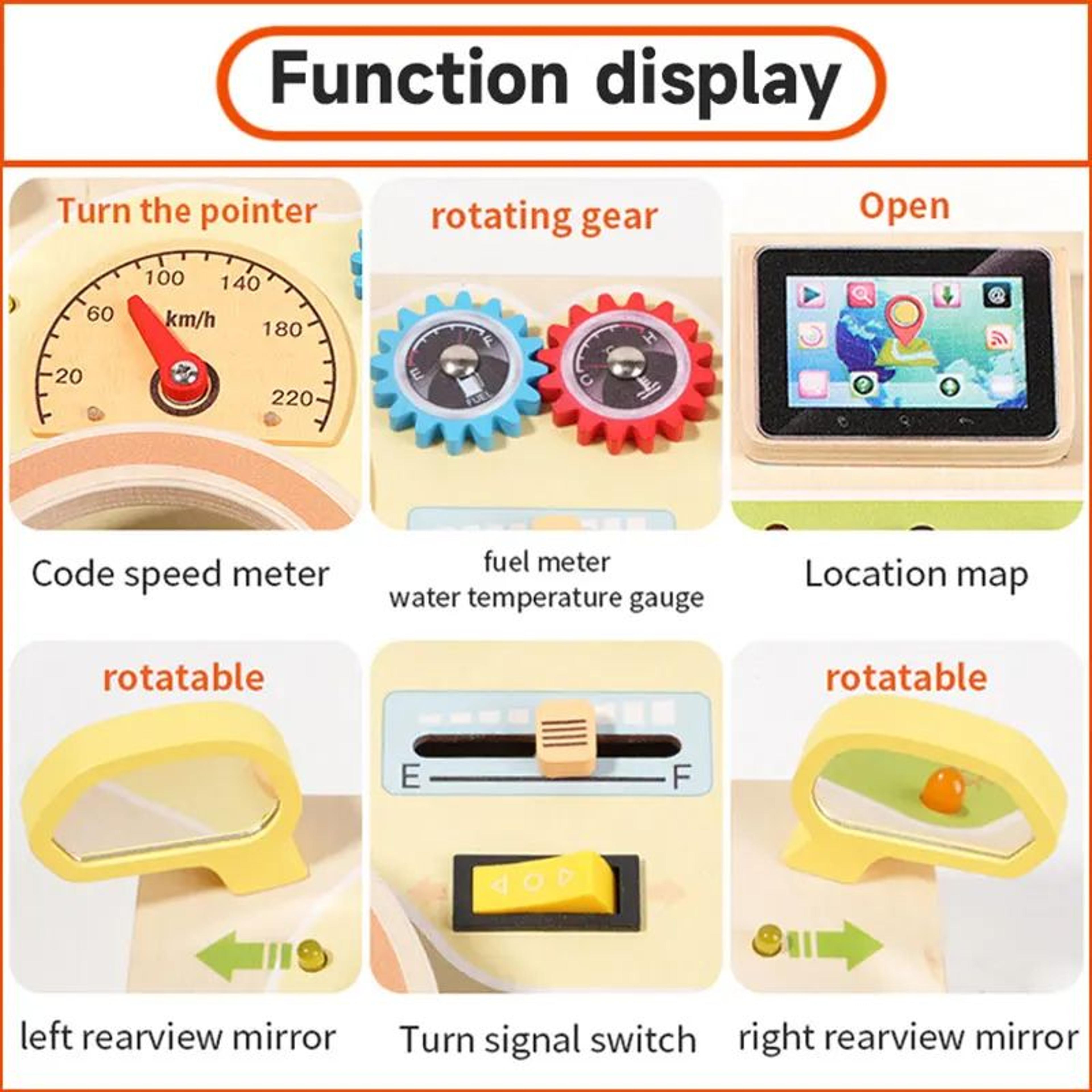 Montessori Busy Board Steering Wheel Dashboard With Lights  Switches  Portable Driving Activity Toy 3