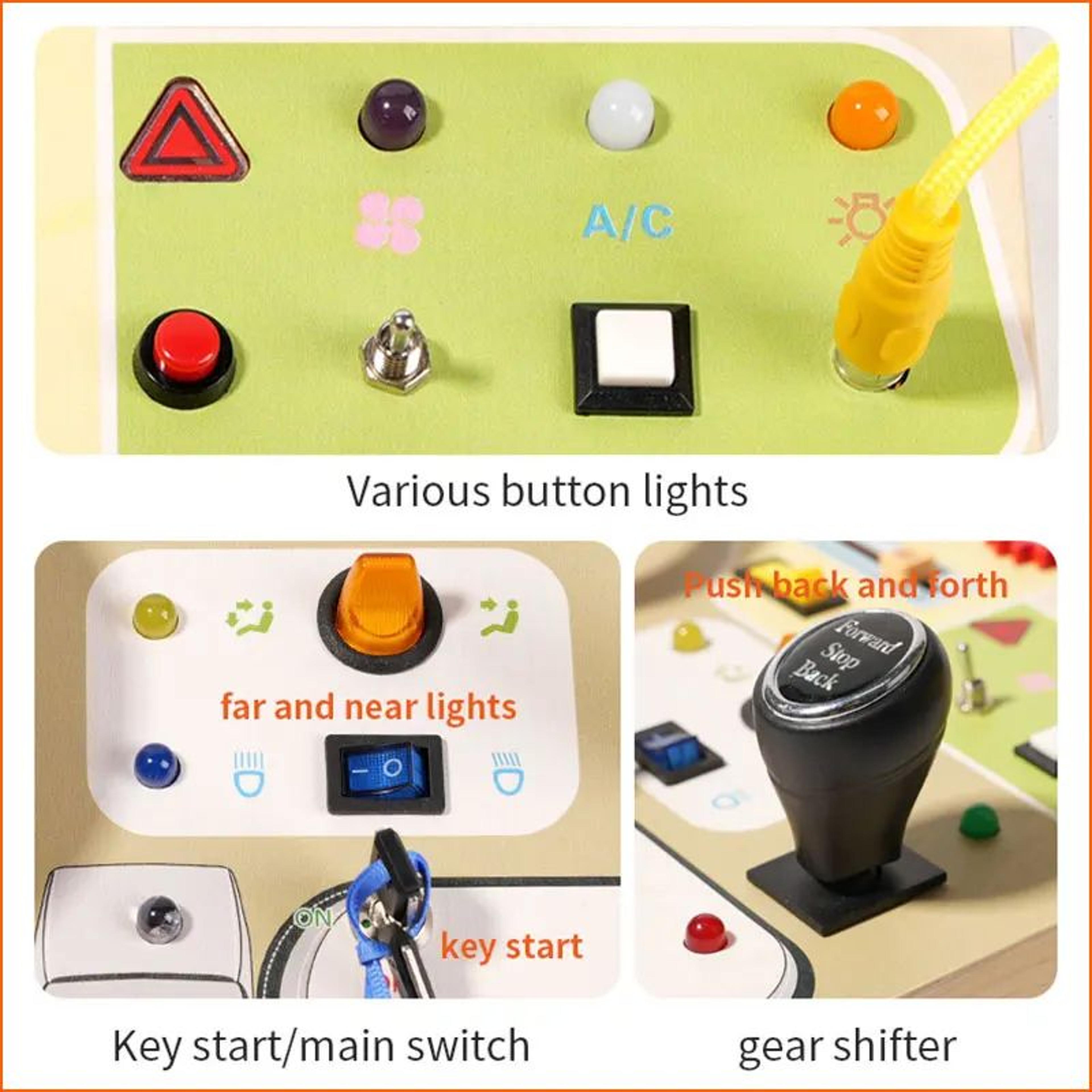 Montessori Busy Board Steering Wheel Dashboard With Lights  Switches  Portable Driving Activity Toy 4