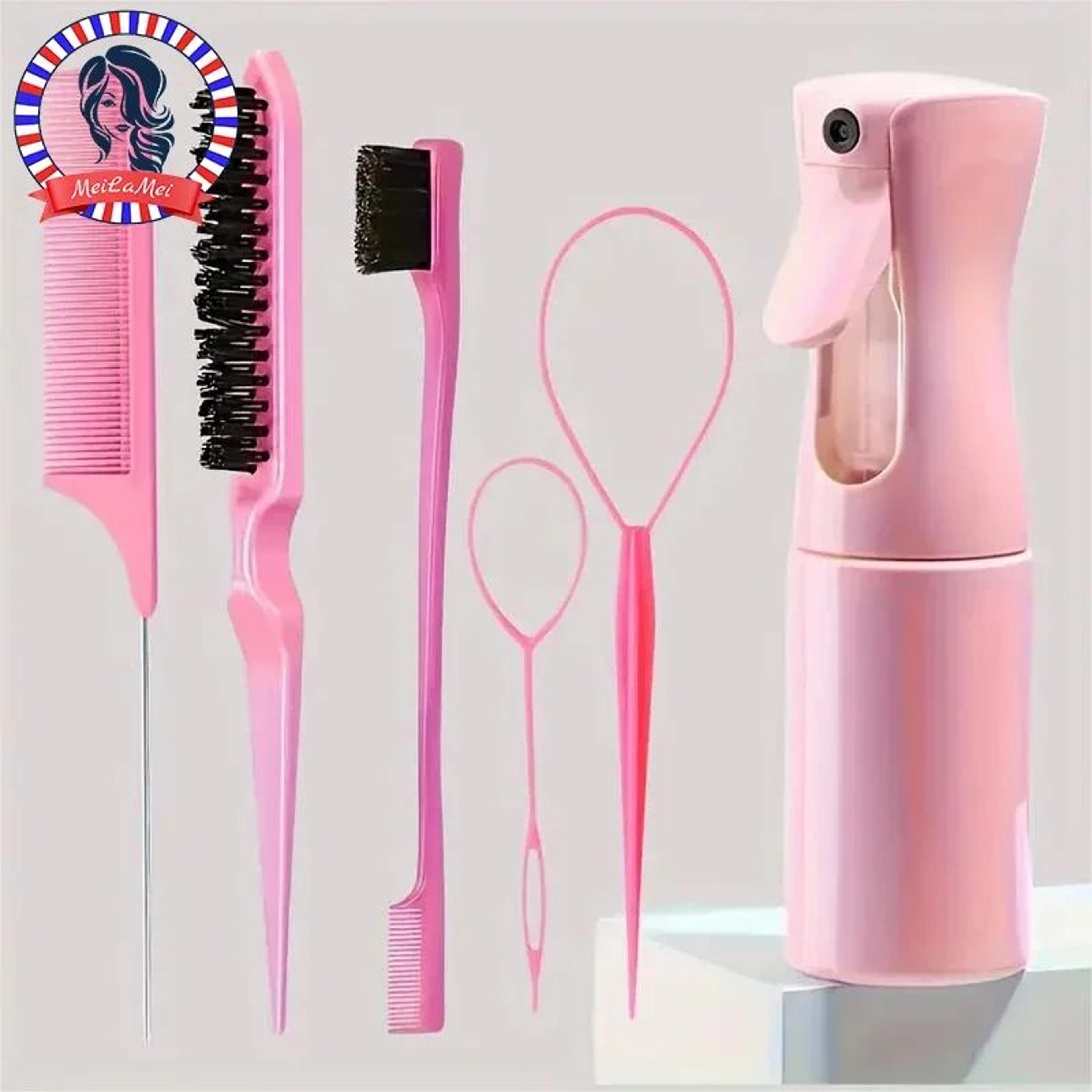 6Piece Hair Brush Set With Hair Spray Bottle Rat Tail Comb  Edge Control Brush For Sleek Styling An 0