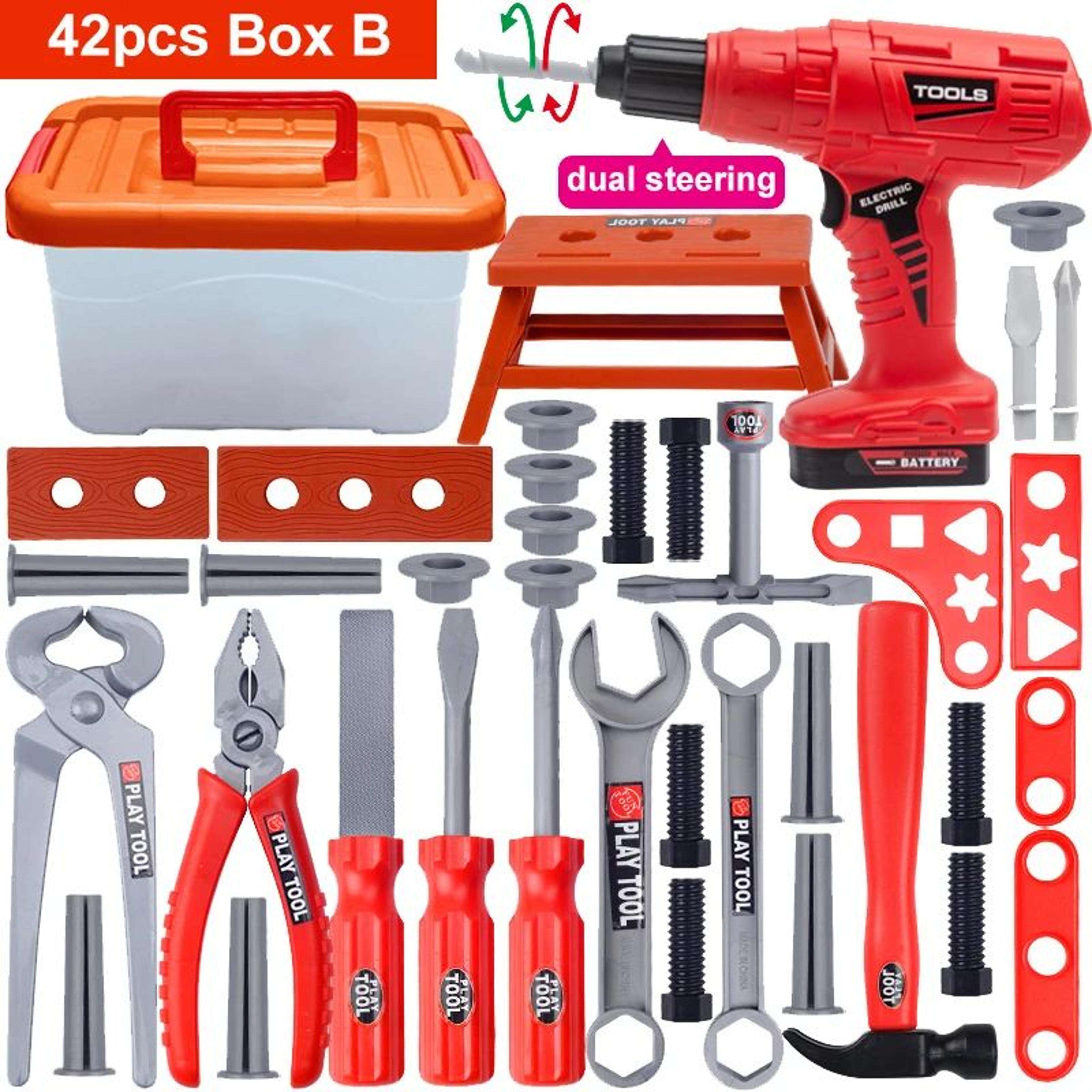 Kids Tool Set With Electric Toy Drill  Pretend Play Tools Construction Kit For Toddlers 9