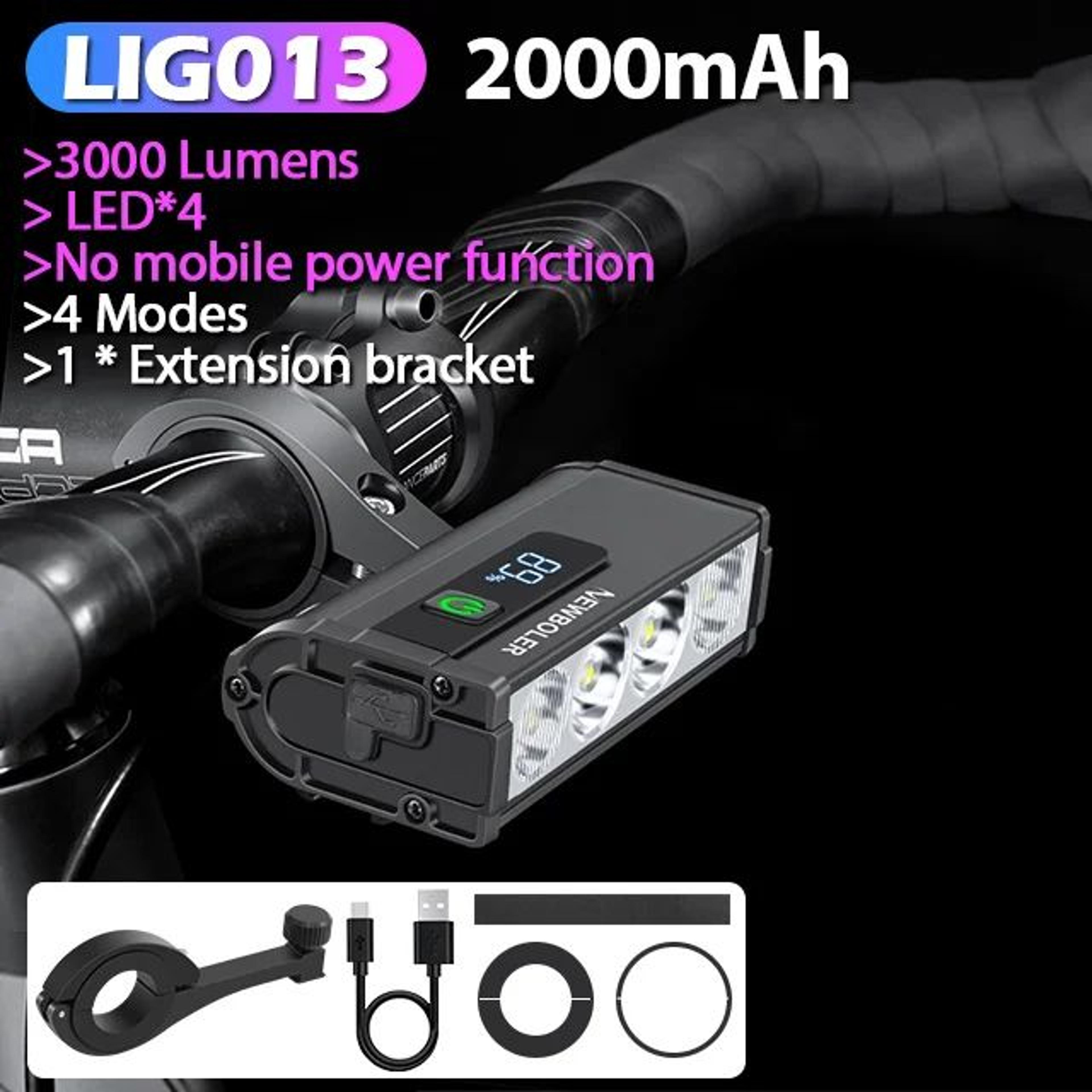 NEWBOLER 10000 Lumen Bike Light 10000mAh USB Rechargeable Waterproof Headlight 6