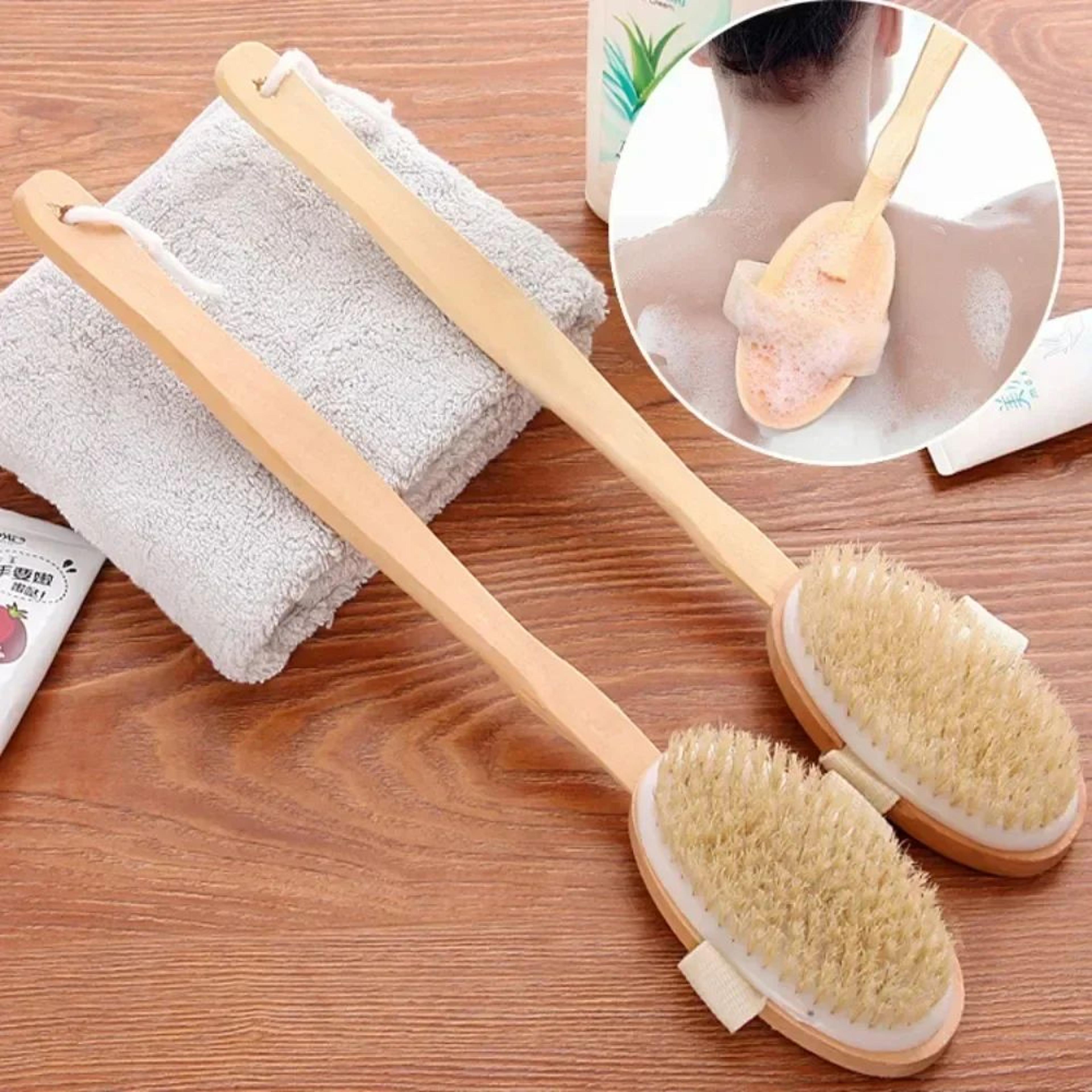 Natural Bristle Back Scrubber Brush With Detachable Handle  Long Long Handle Shower Brush For Deep