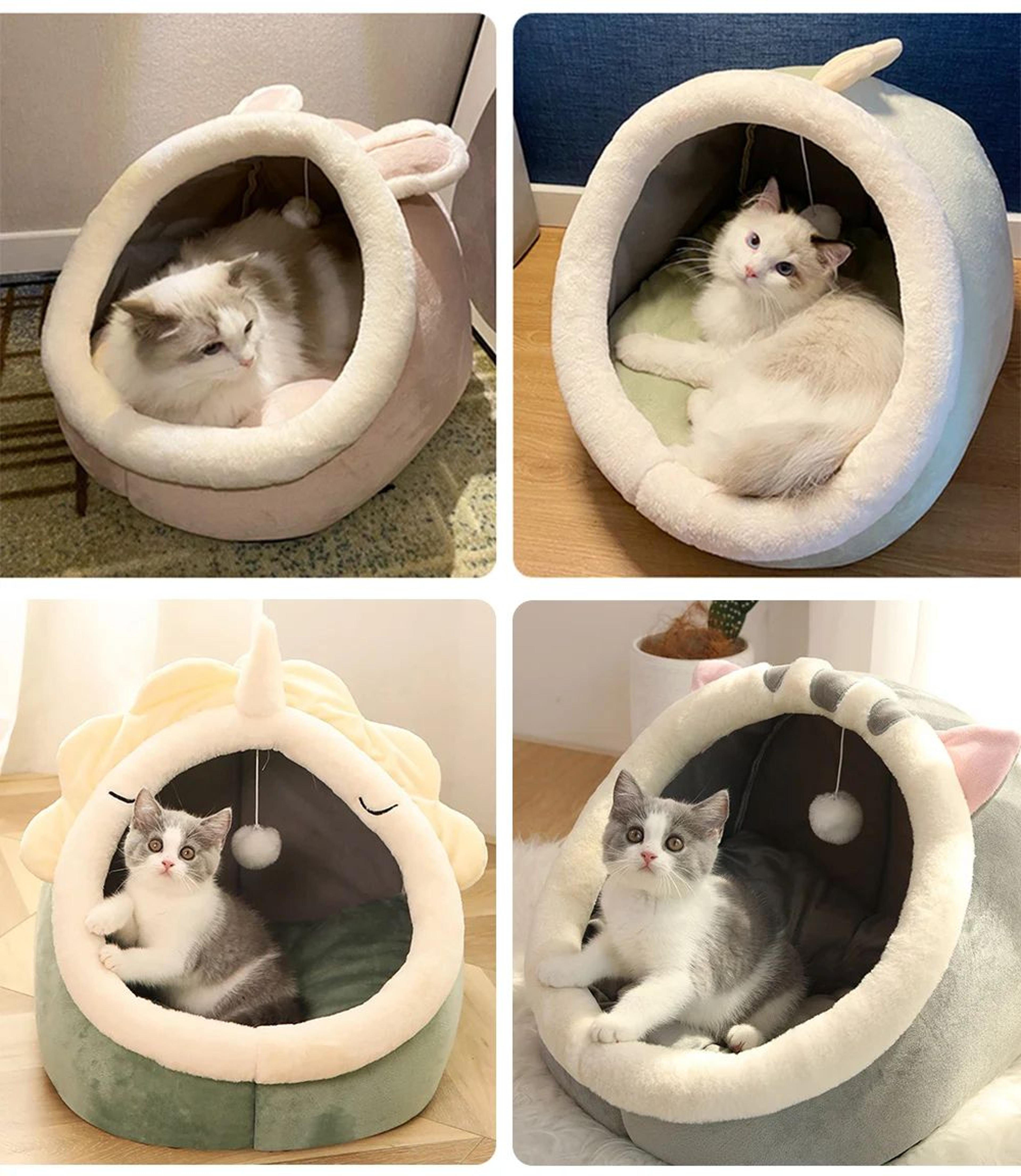 Pawsome Cozy Cat Cave Bed With Removable Cushion  Foldable Washable Hooded Pet Nest 5