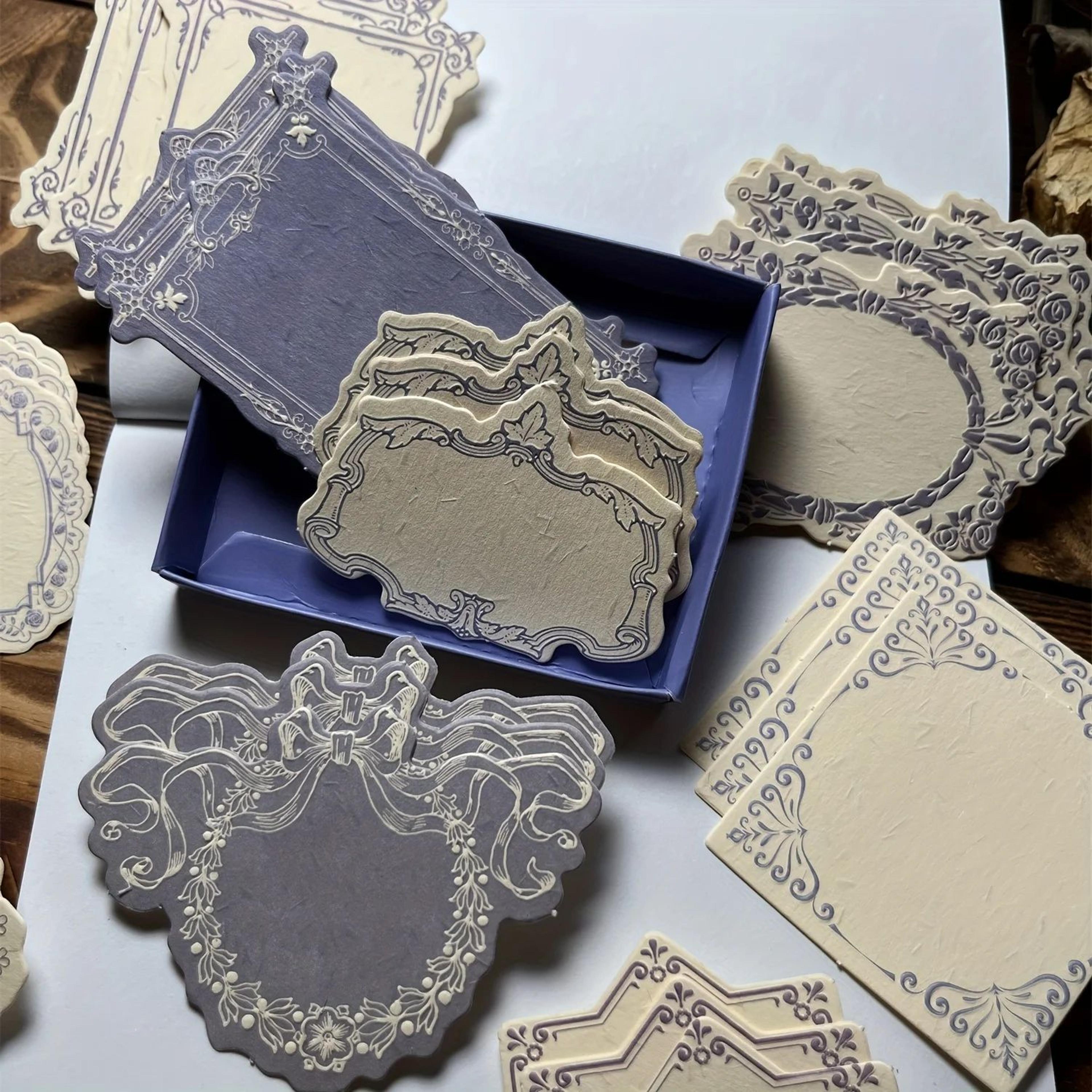 Vintage Embossed Sticky Notes Box 30pcs Thick Decorative Scrapbook Journaling Paper 2