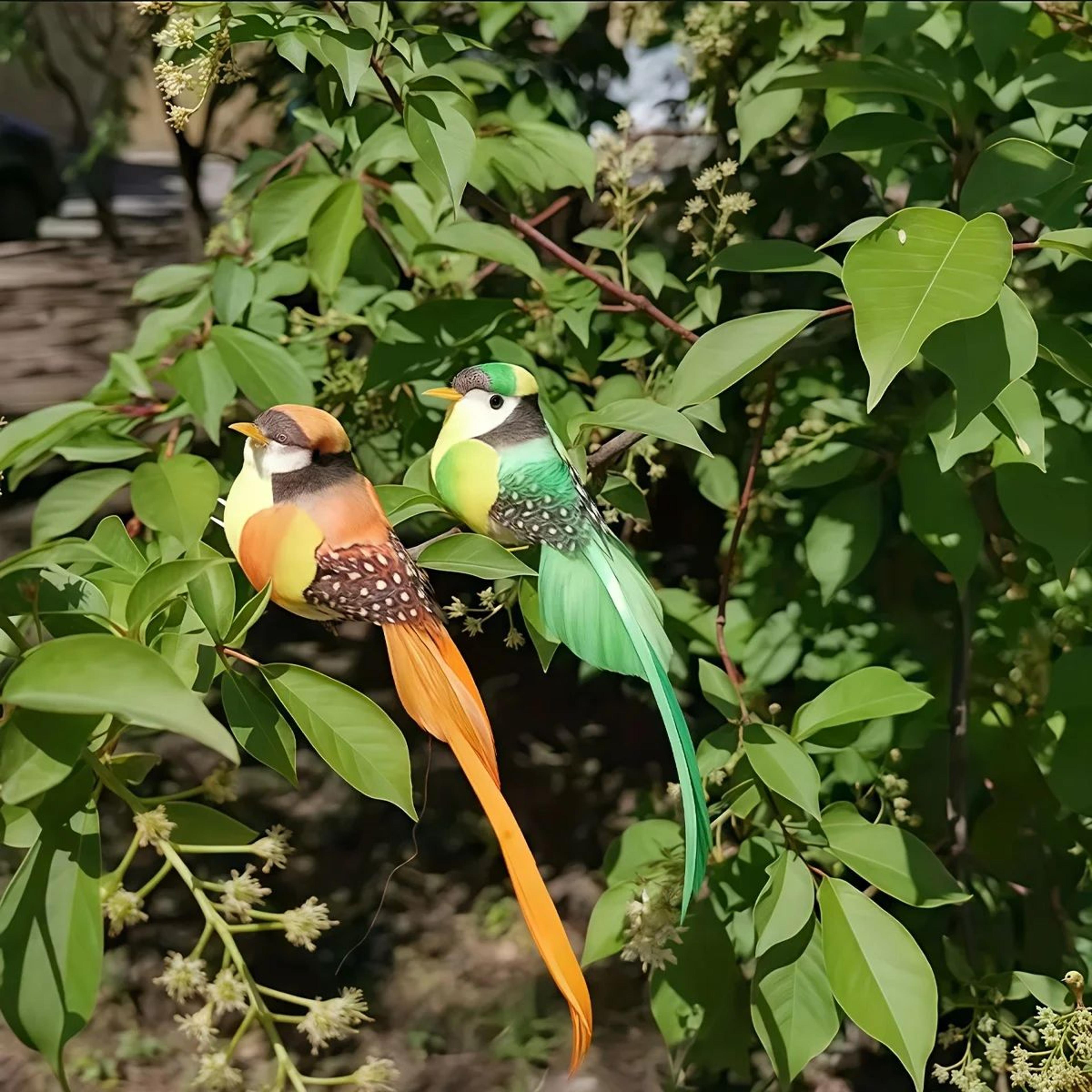 Vivid Feathered Artificial Bird Decorations  6Pack Colorful Garden Ornaments With Long Tails 4