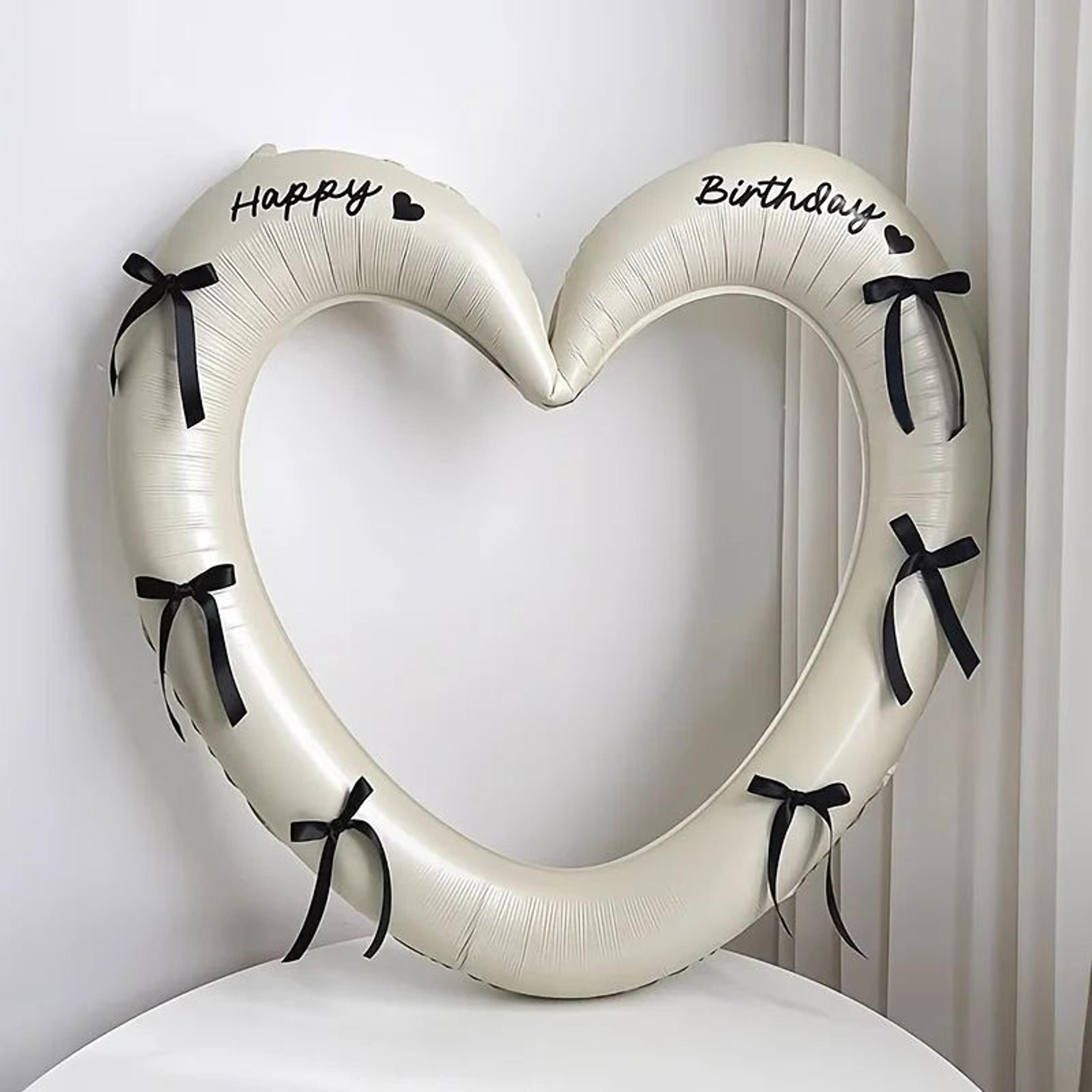 40Inch Hollow Heart Happy Birthday Balloon Set With Bow Foil Party Decor  Photo Prop Kit 2