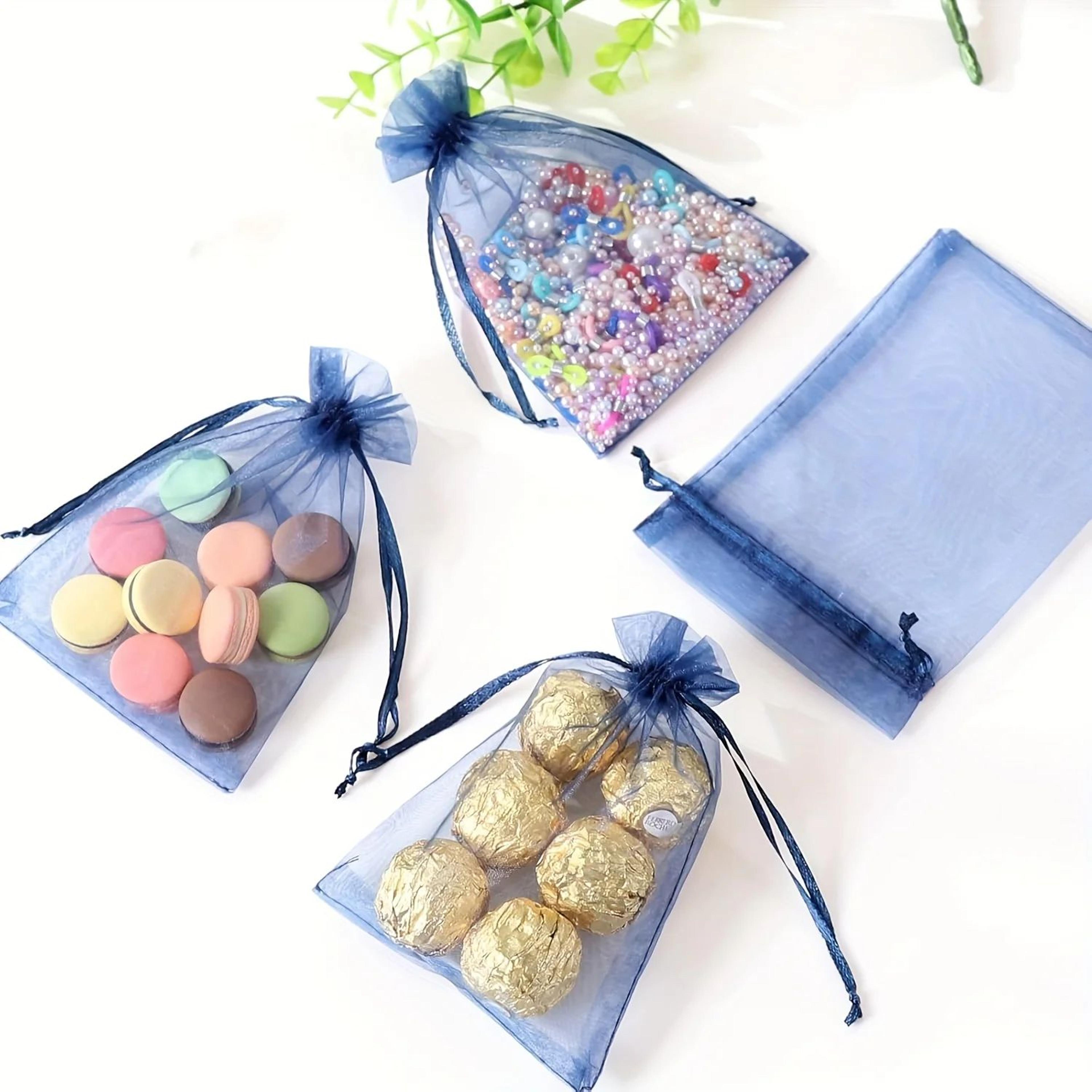 Navy Blue Organza Drawstring Gift Bags 50Pack Sheer Favor Pouches For Jewelry  Treats 3