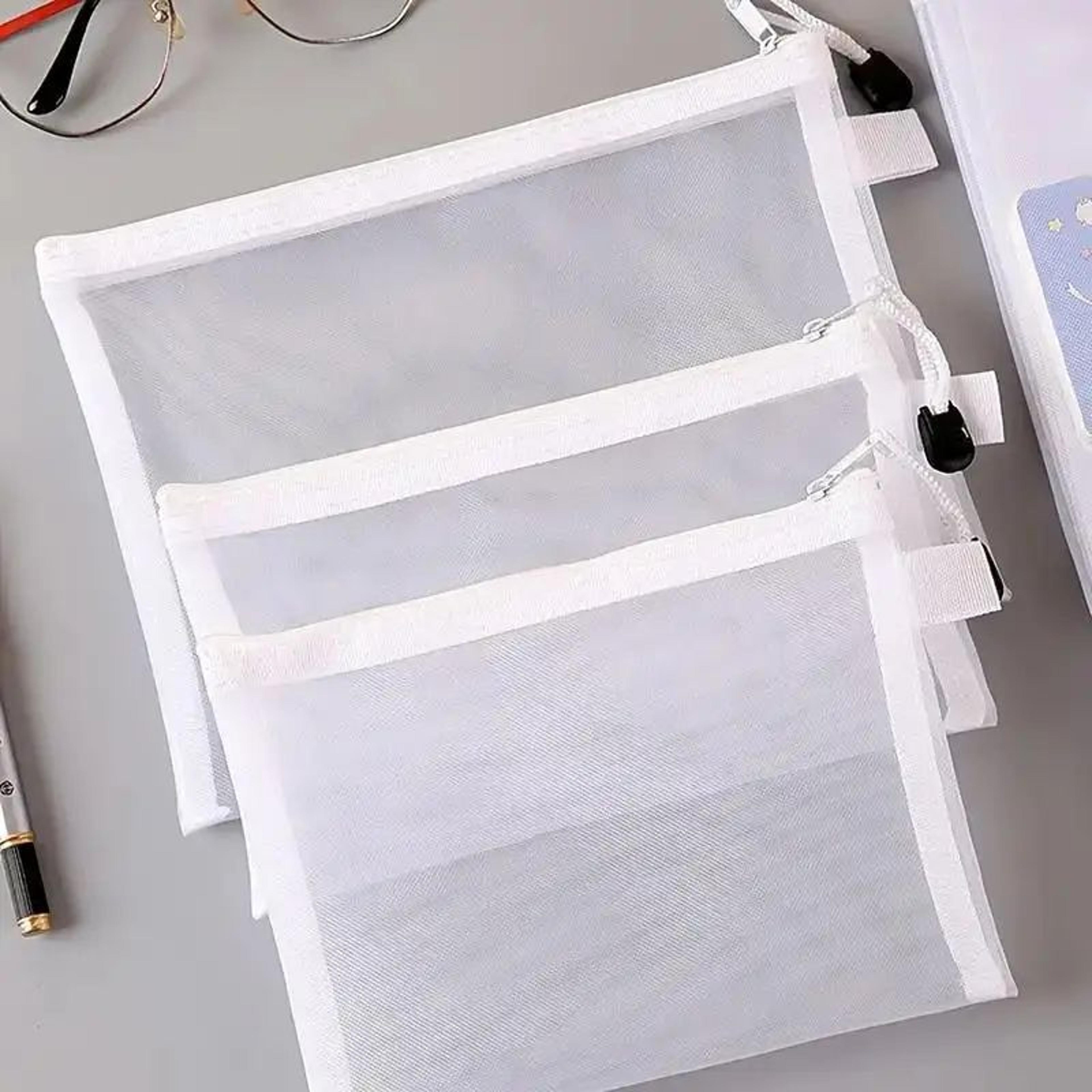 3Piece A6A5A4 Mesh Zipper Pouch Set  Transparent Office Document  Stationery Organizer 0