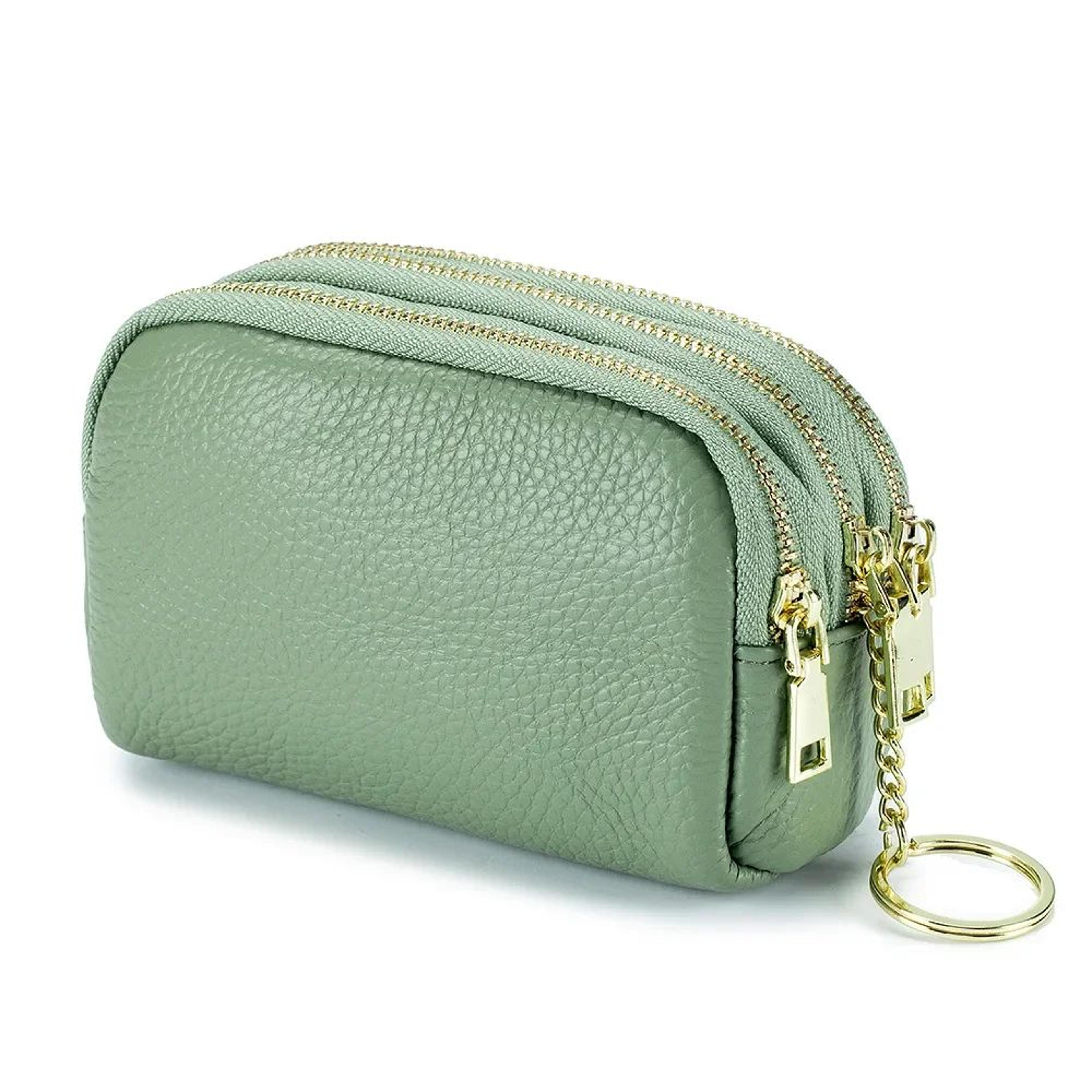 DoubleLayer Cowhide Womens Wallet  Large Capacity Zip Coin Purse  Card Organizer 18