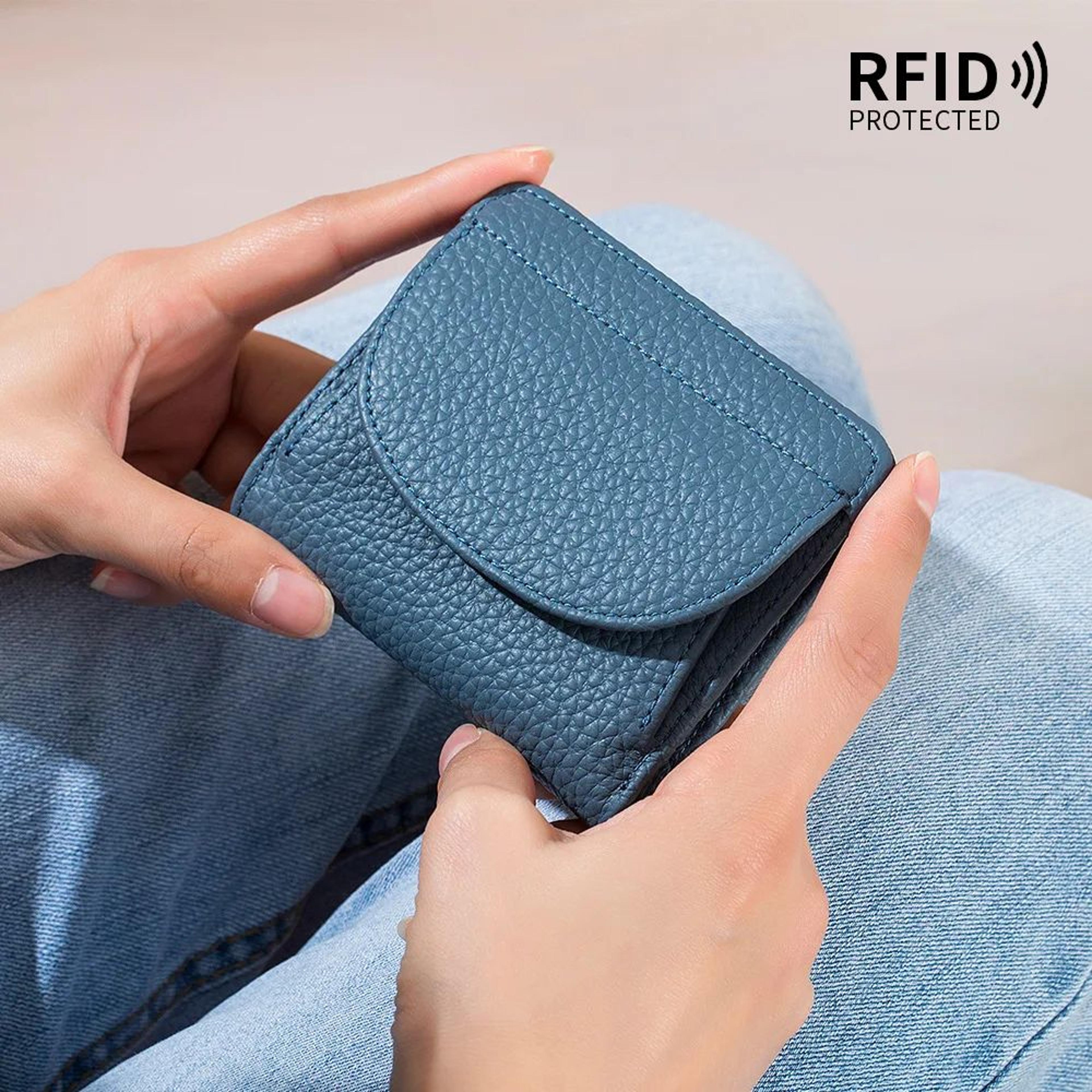 Genuine Leather Mini RFID Wallet For Women  Slim Bifold Card Holder With Coin Pocket 1