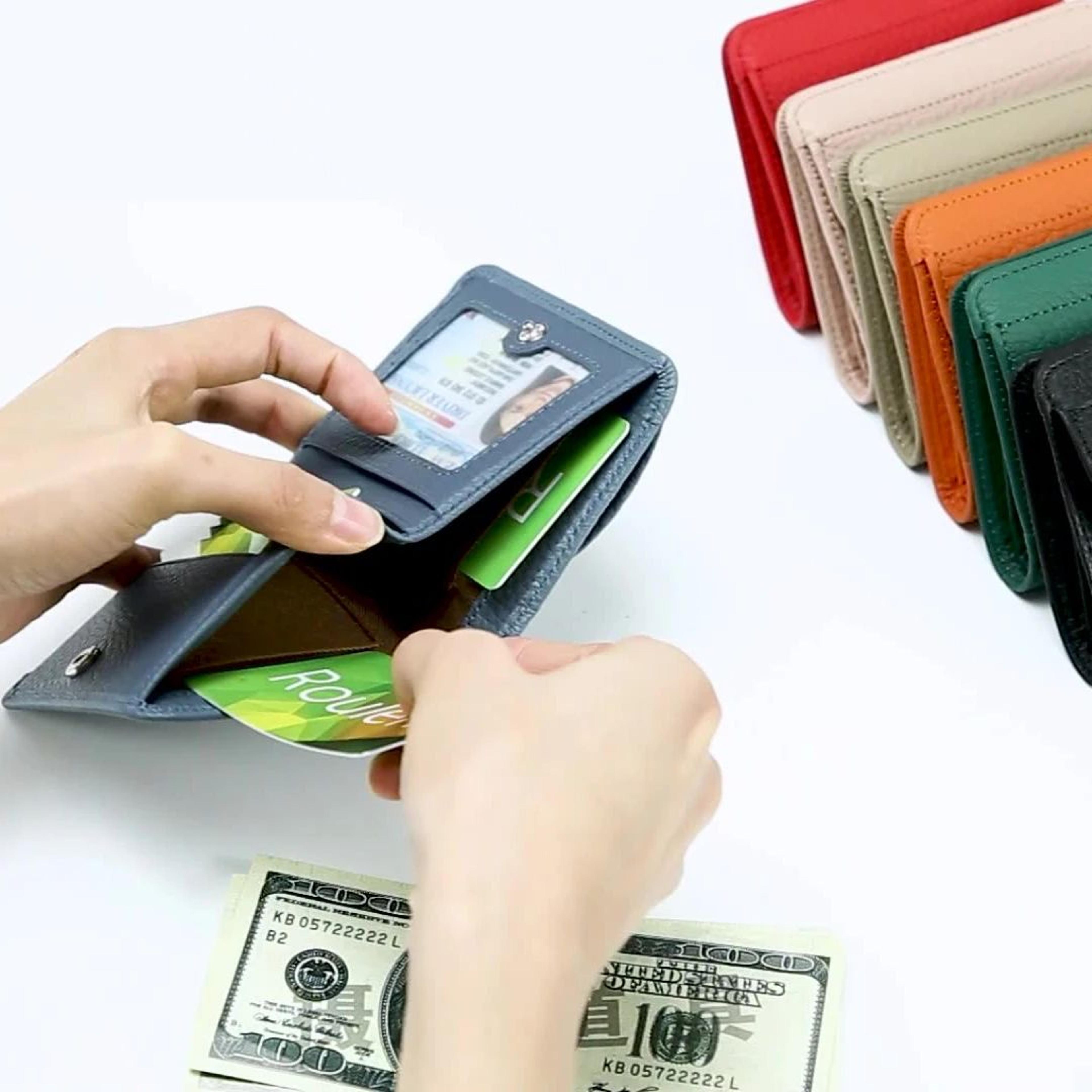 Genuine Leather Mini RFID Wallet For Women  Slim Bifold Card Holder With Coin Pocket 4