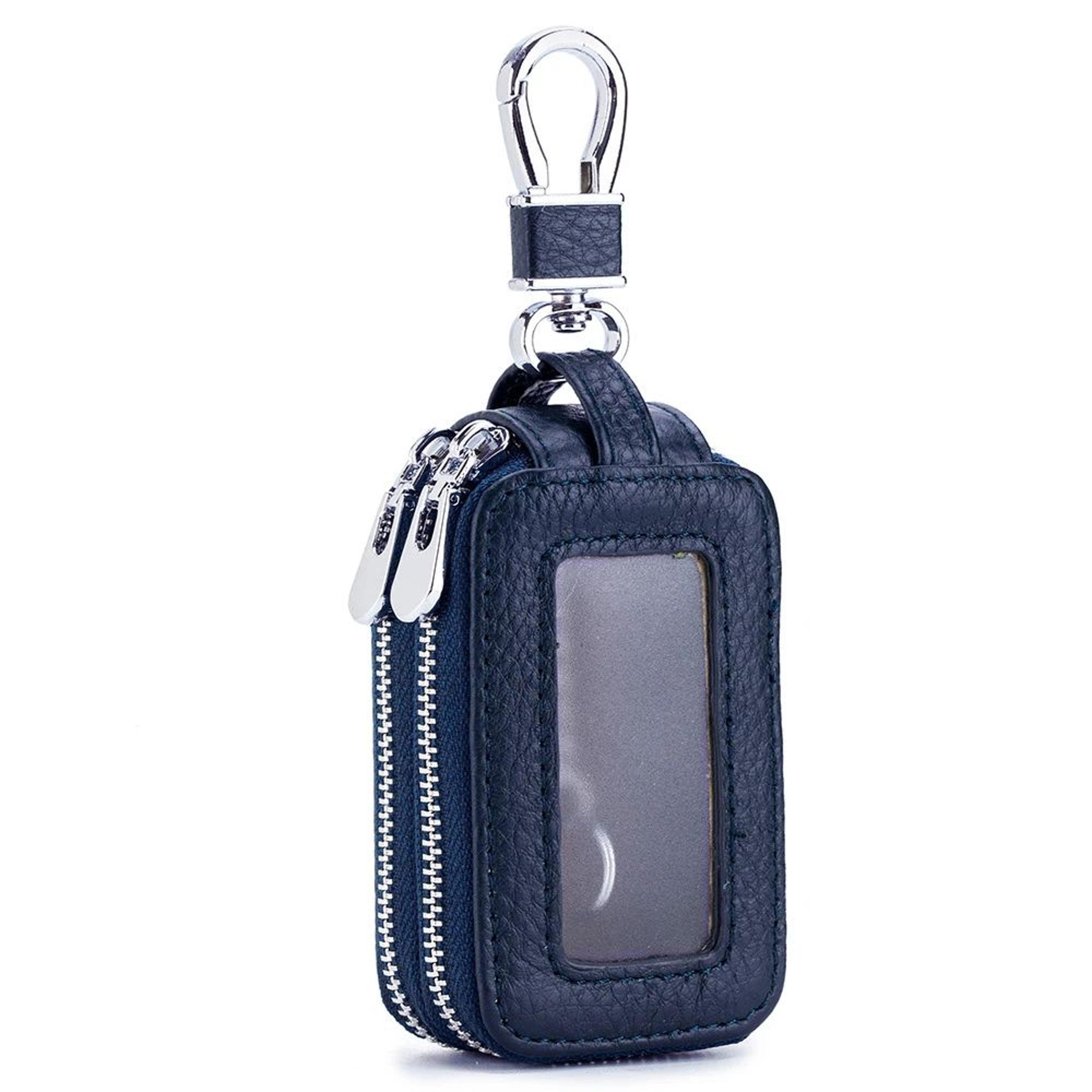 Genuine Leather Zipper Key Wallet Car Key Organizer Pouch 7