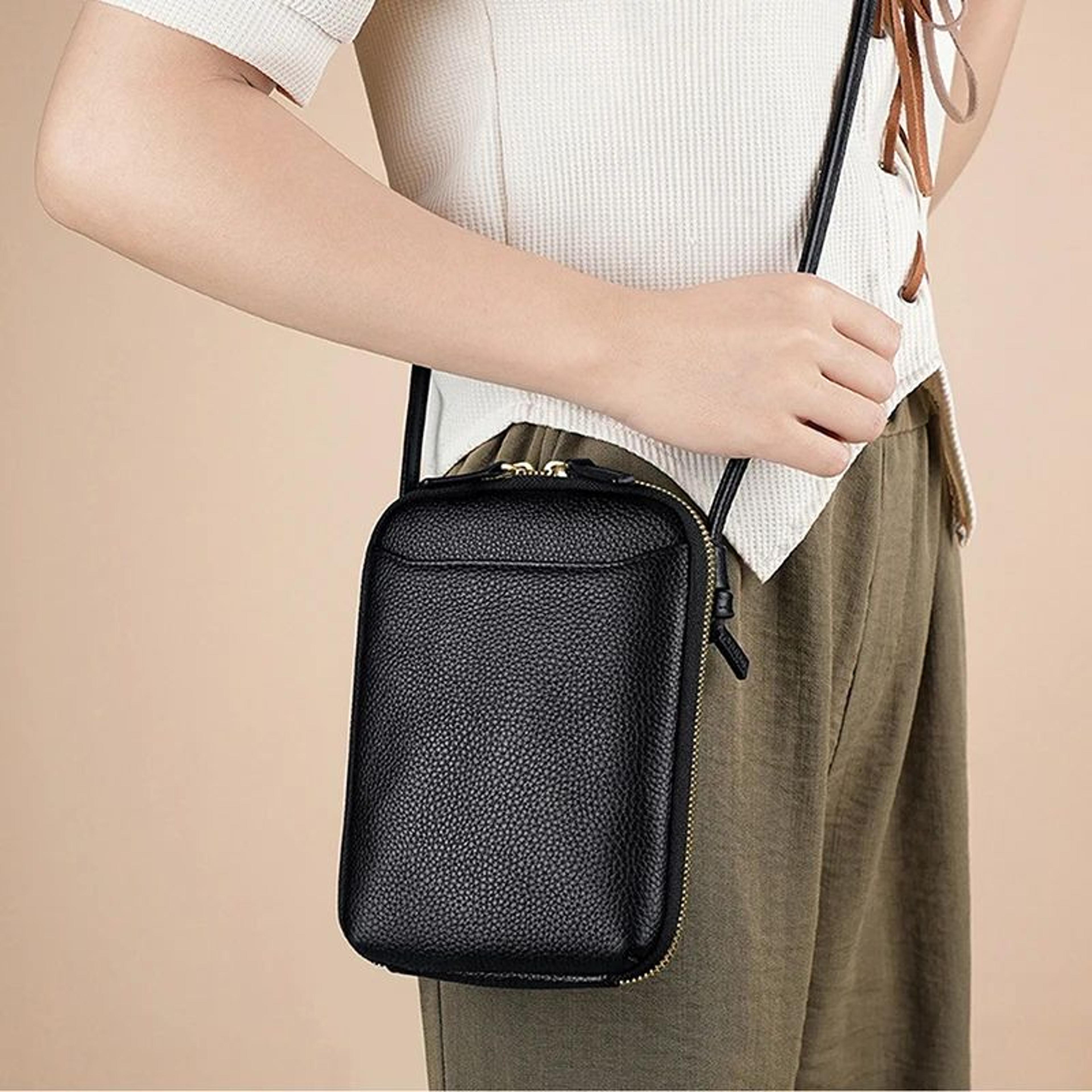 Genuine Leather Crossbody Bag For Women  Zipper Shoulder Bag Large Capacity Phone Purse 1