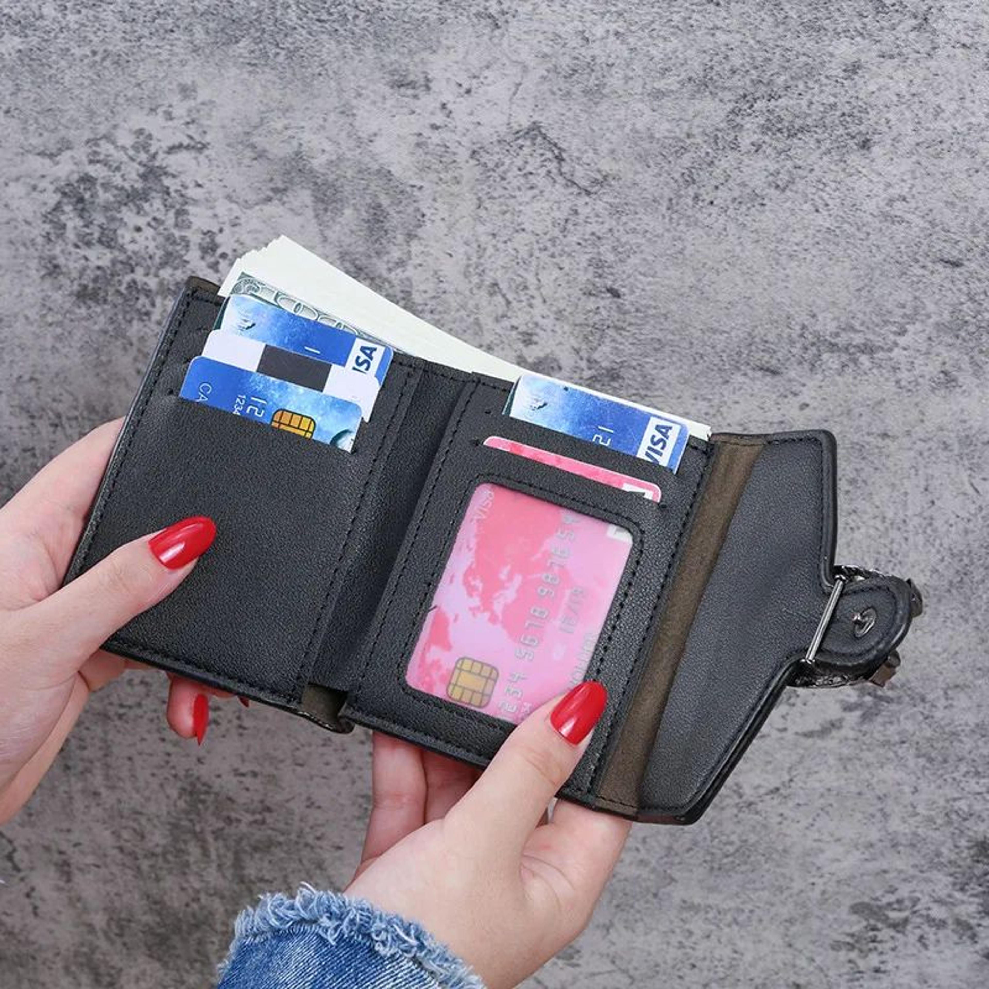 Mini Womens Wallet In Lychee Texture PU Leather  Small Bifold Wallet With Coin Pocket  Card Slots 1